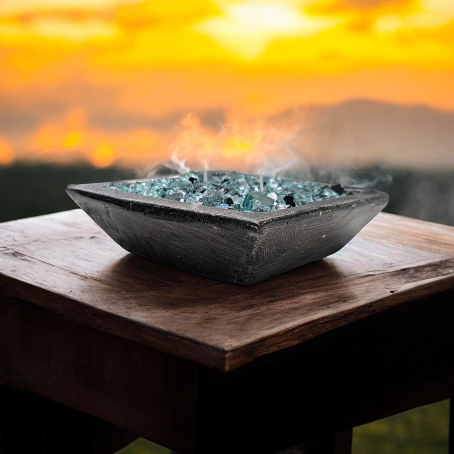 Aura's Square FIREGLASS Hand Crafted Dough Bowl bowl Table Decor candle