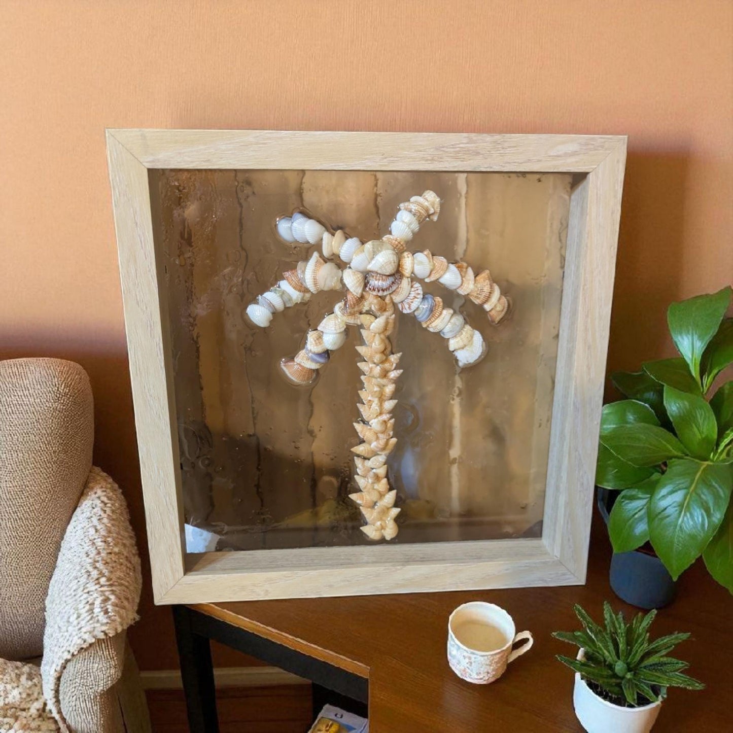 Handcrafted Palm Tree Shell Art – Framed Shadowbox | Natural Textures | Coastal Wall Decor | Earthy Home Accent | Beach House Gift