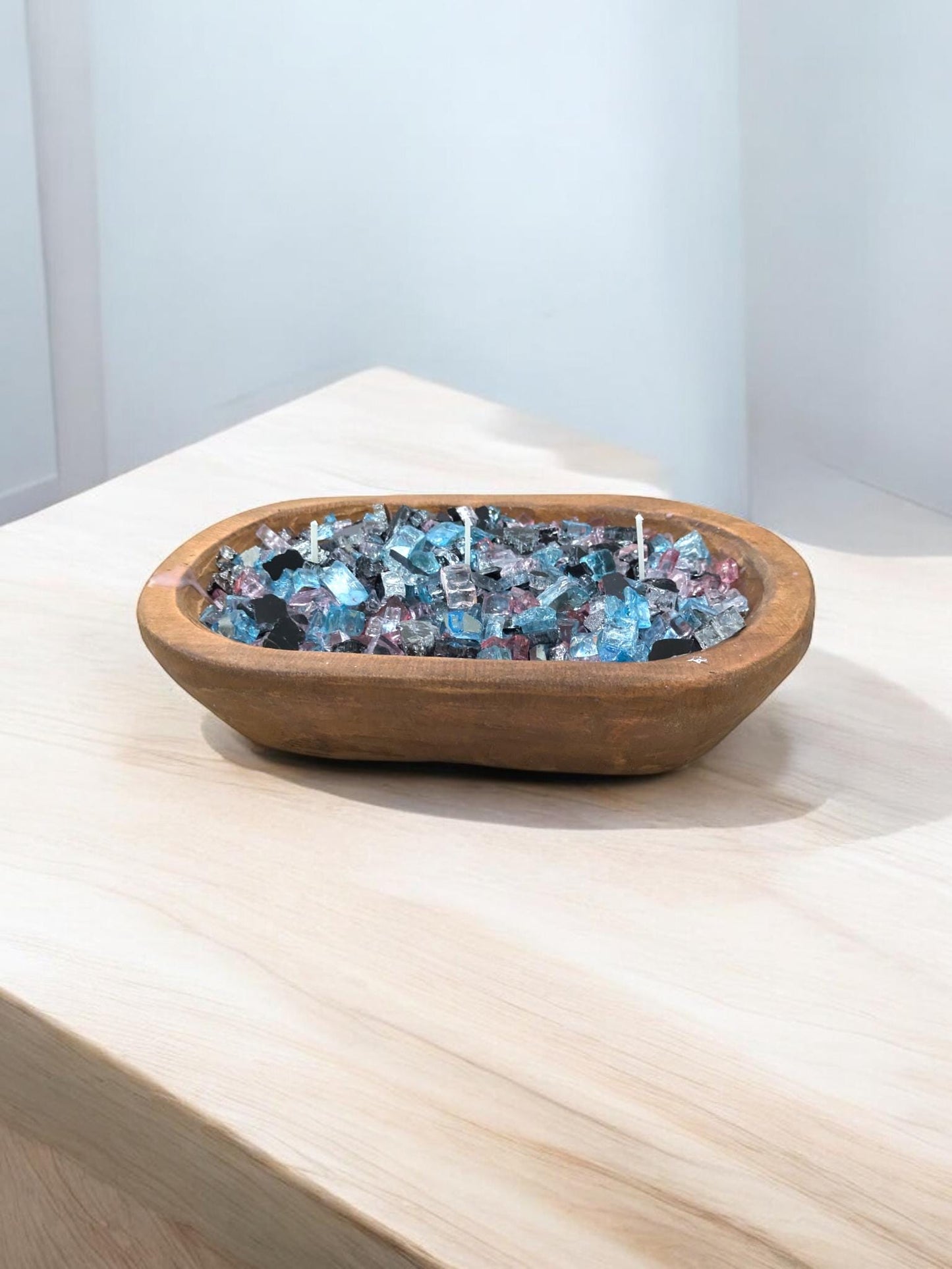 Aura FIREGLASS BOHO Dough Bowl Candle –Natural Soy Wax | Medium Rustic Bowl | Reusable Table Decor | Handmade Gift for Her | Boho Accent