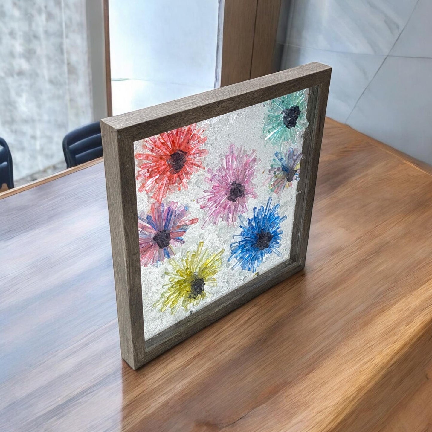 Cute flowers, broken glass, shadowbox art, flower broken mirror art, wall art, home decor, perfect gift, daisy, sun catcher