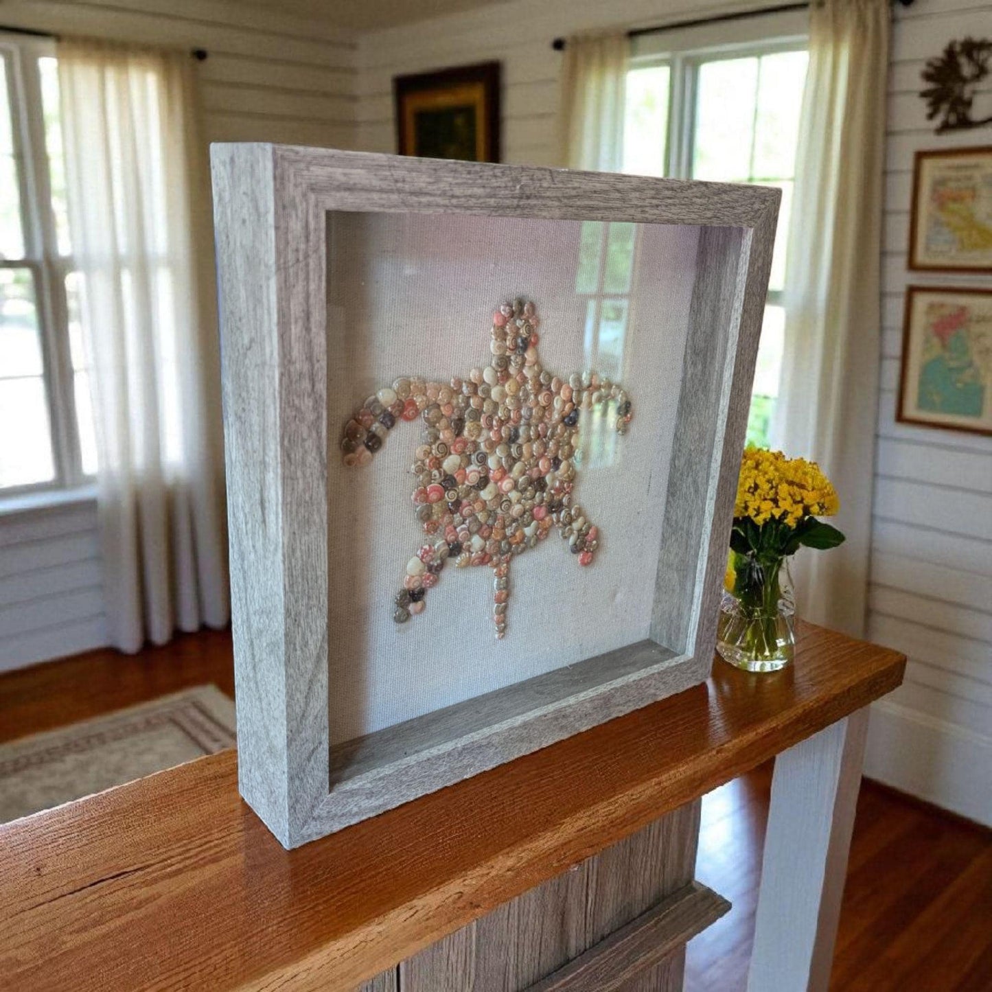 Handcrafted Shell Art – Framed Shadowbox with Natural Textures | Earthy Home Decor | Coastal Wall Art | Unique Handmade Beach Accent