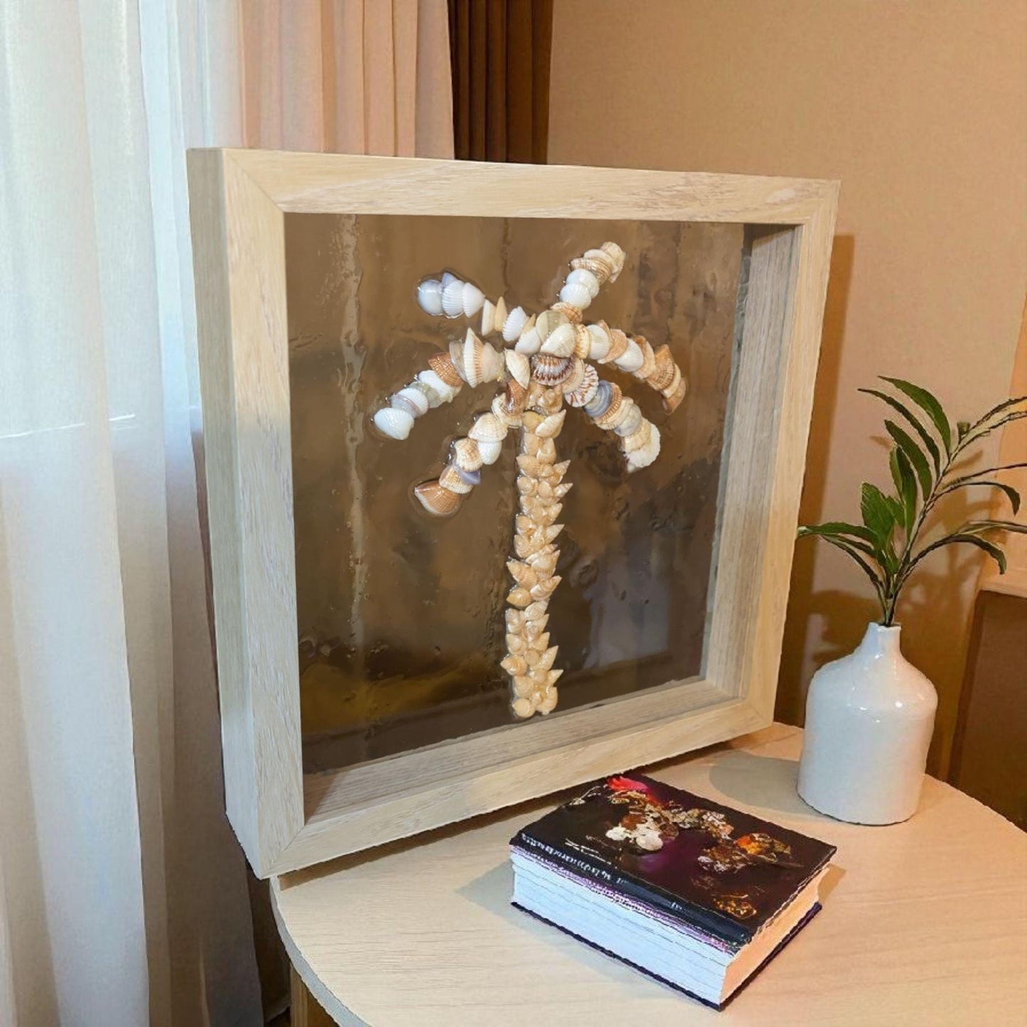 Handcrafted Palm Tree Shell Art – Framed Shadowbox | Natural Textures | Coastal Wall Decor | Earthy Home Accent | Beach House Gift