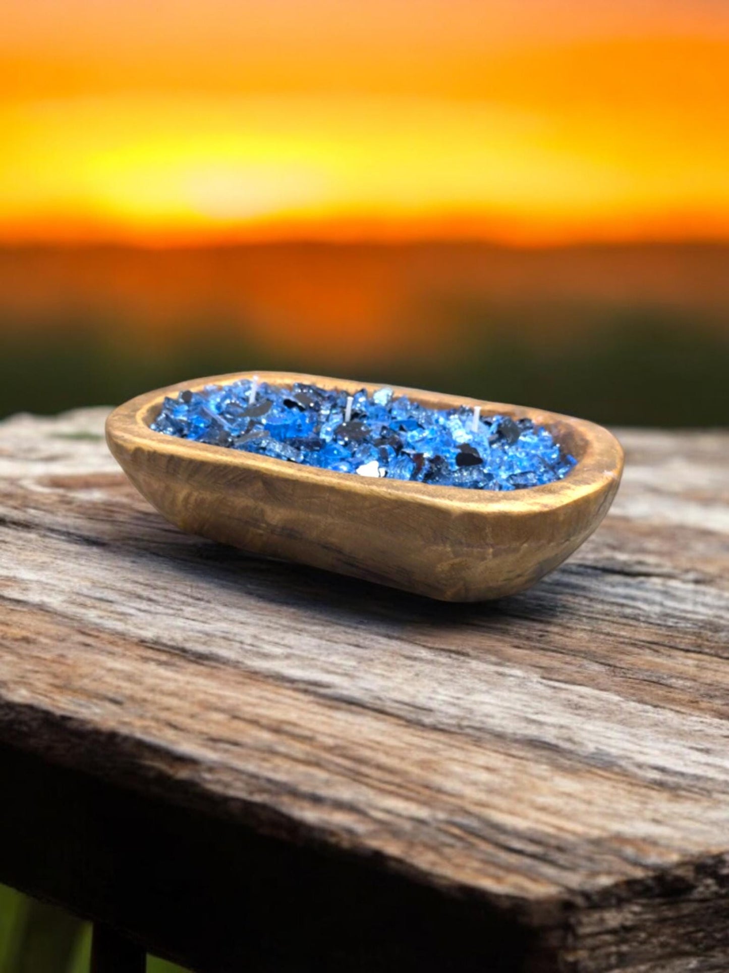 Aura FIREGLASS BOHO Dough Bowl Candle –Natural Soy Wax | Medium Rustic Bowl | Reusable Table Decor | Handmade Gift for Her | Boho Accent