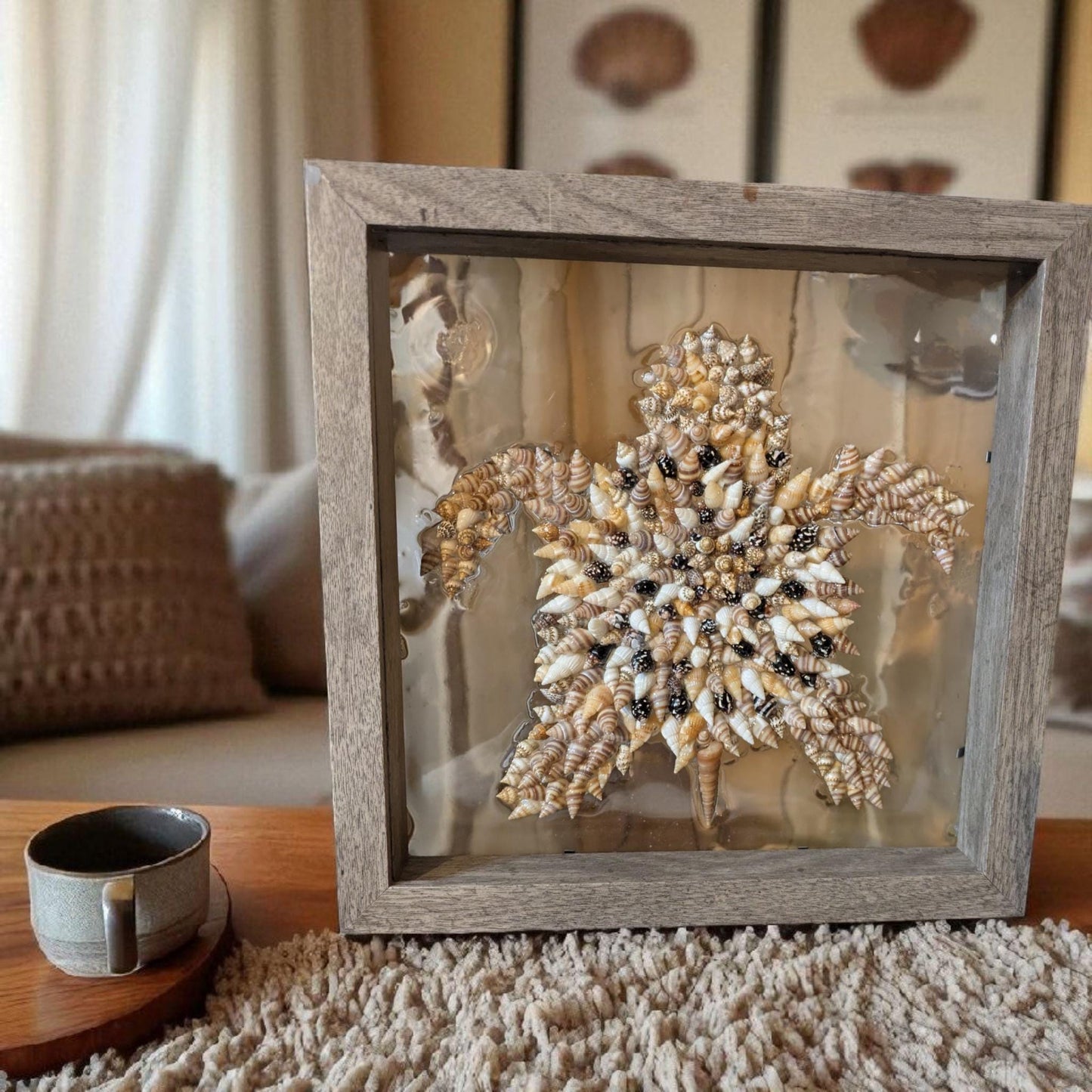 Handcrafted Shell Turtle Art – Framed Shadowbox | Natural Textures | Coastal Wall Decor | Earthy Beach House Accent | Ocean-Inspired Gift