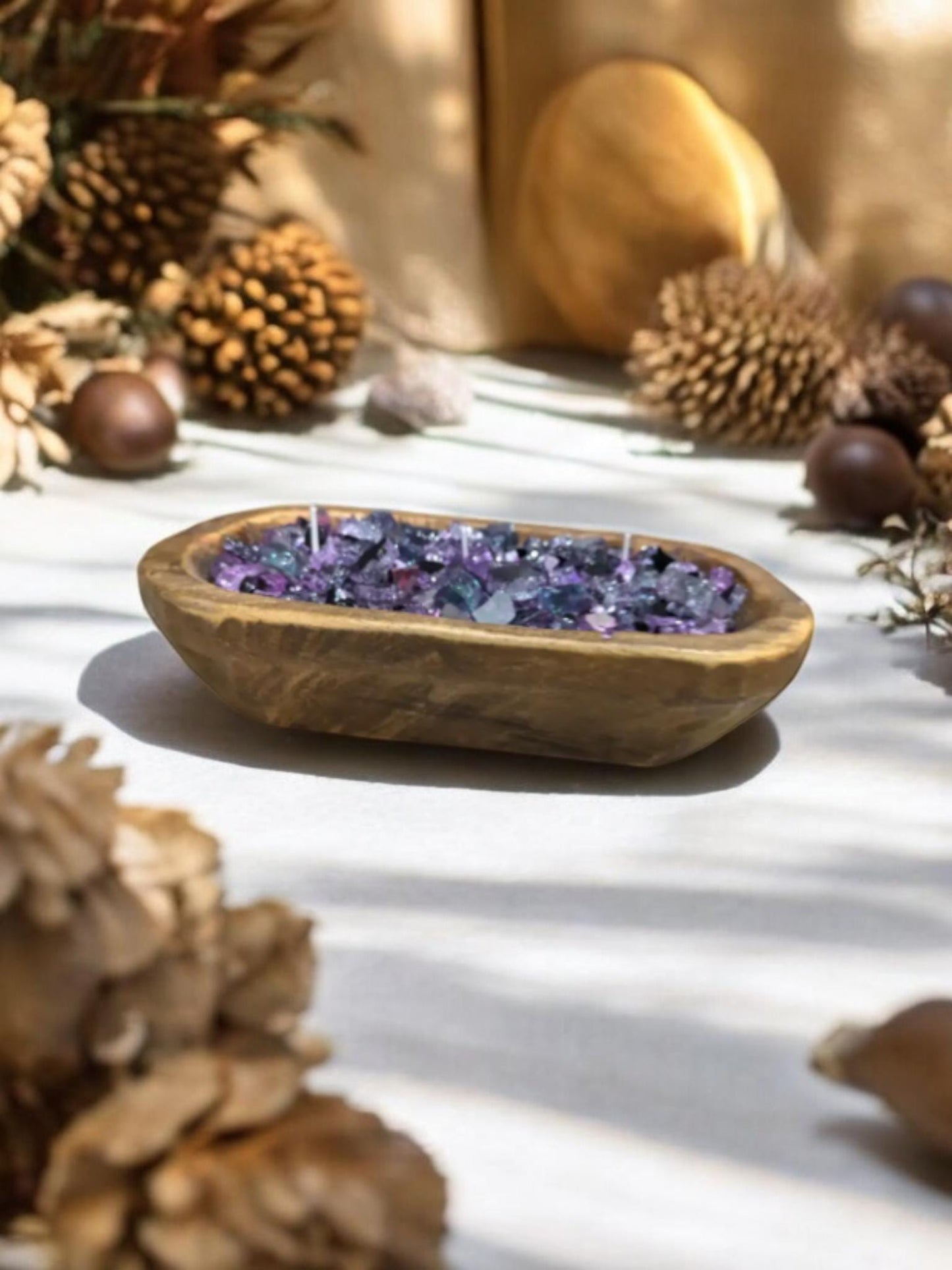 Aura FIREGLASS BOHO Dough Bowl Candle –Natural Soy Wax | Medium Rustic Bowl | Reusable Table Decor | Handmade Gift for Her | Boho Accent
