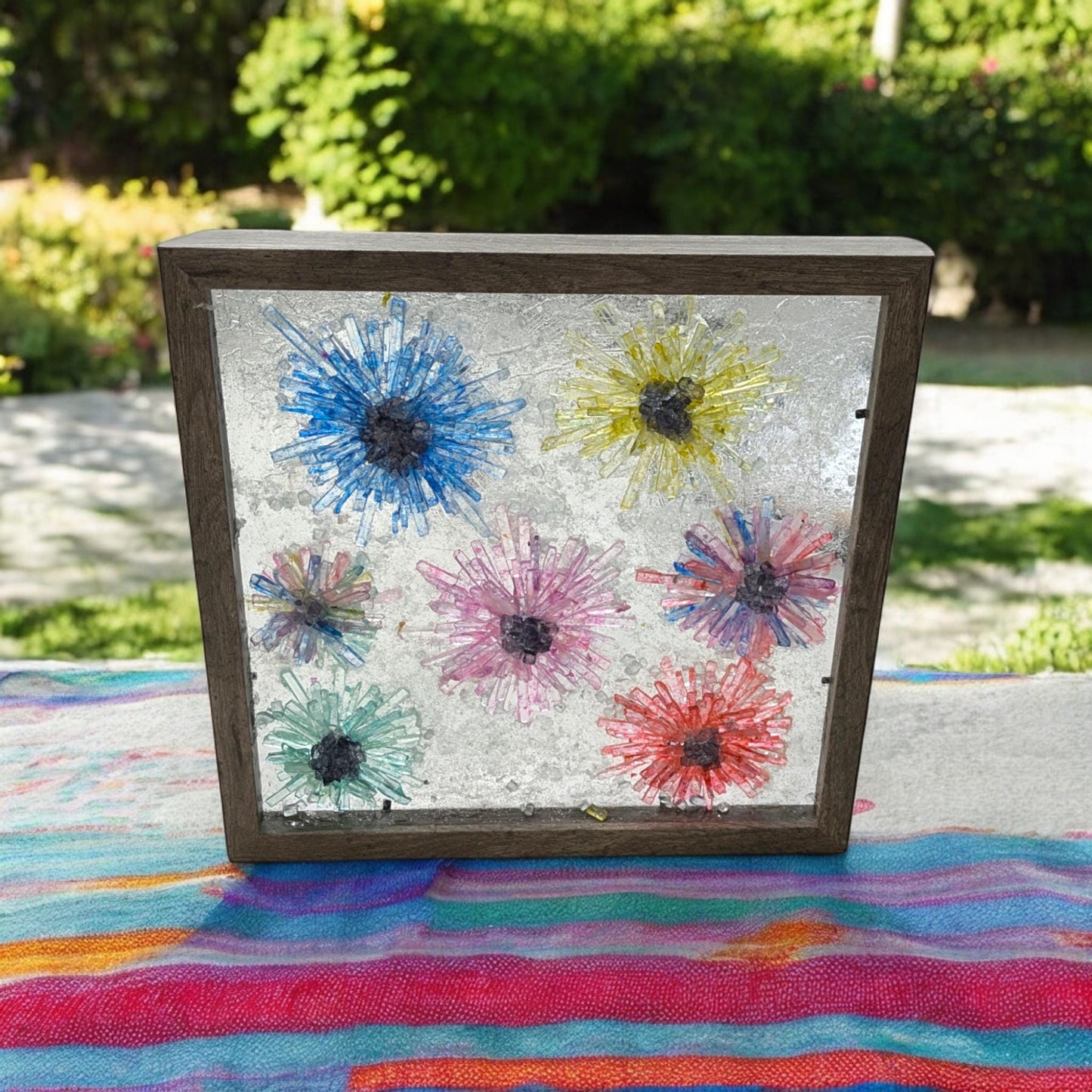 Cute flowers, broken glass, shadowbox art, flower broken mirror art, wall art, home decor, perfect gift, daisy, sun catcher