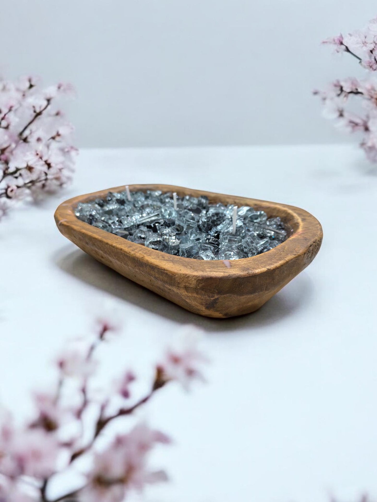 Aura FIREGLASS BOHO Dough Bowl Candle –Natural Soy Wax | Medium Rustic Bowl | Reusable Table Decor | Handmade Gift for Her | Boho Accent