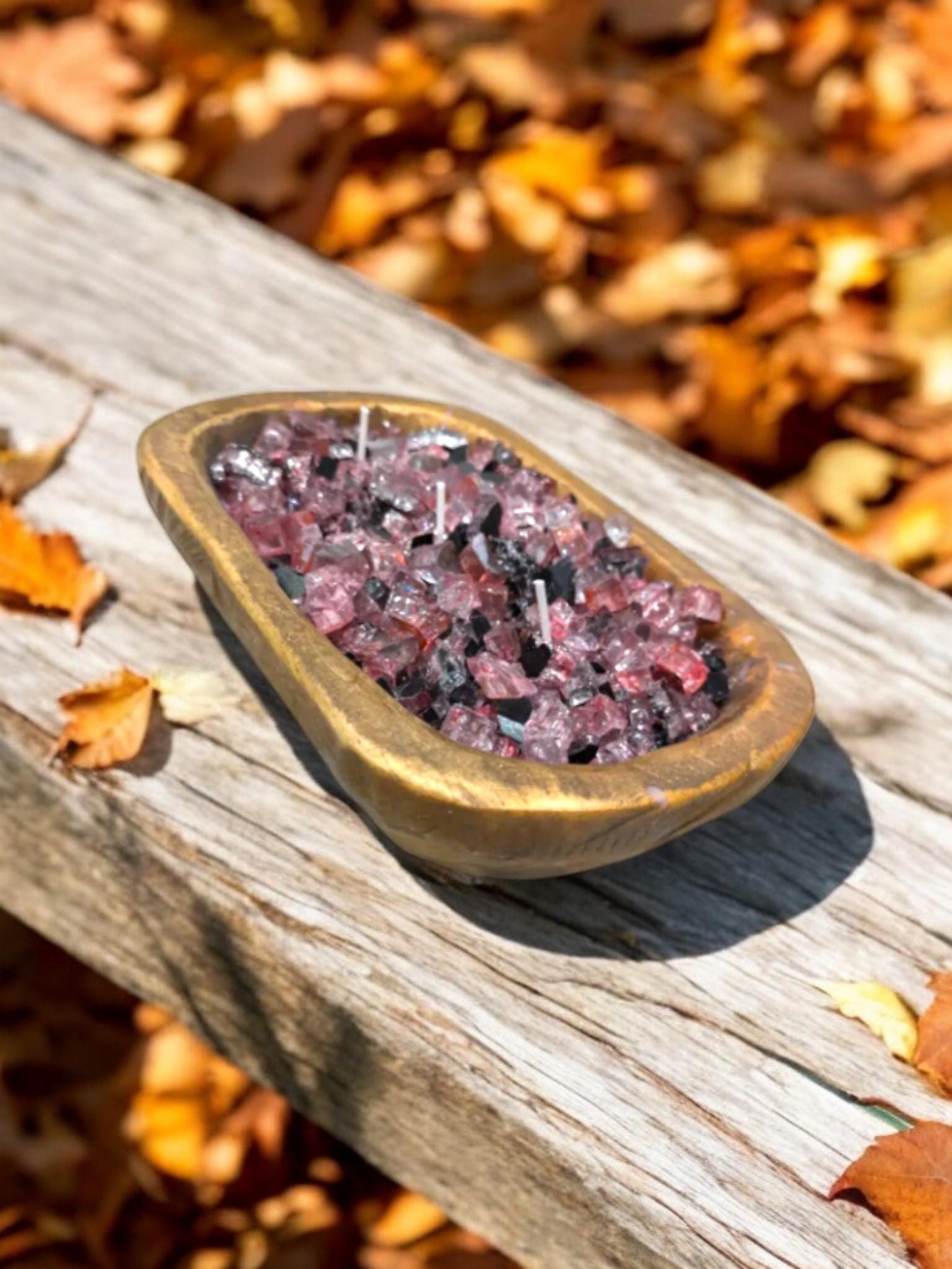 Aura FIREGLASS BOHO Dough Bowl Candle –Natural Soy Wax | Medium Rustic Bowl | Reusable Table Decor | Handmade Gift for Her | Boho Accent