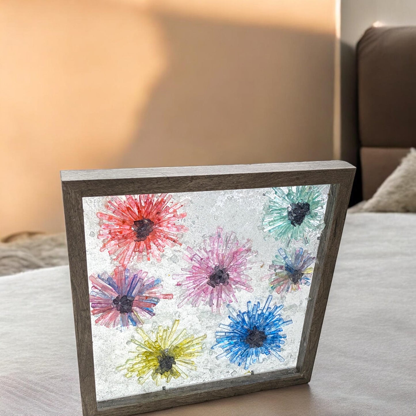 Cute flowers, broken glass, shadowbox art, flower broken mirror art, wall art, home decor, perfect gift, daisy, sun catcher