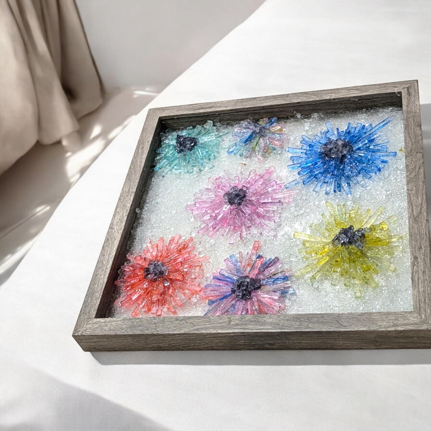 Cute flowers, broken glass, shadowbox art, flower broken mirror art, wall art, home decor, perfect gift, daisy, sun catcher