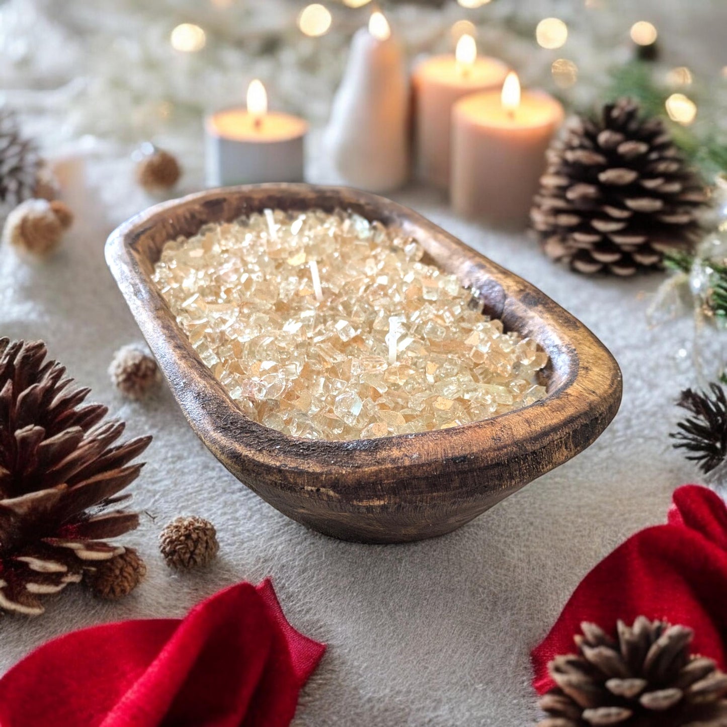 Aura FIREGLASS Medium Dough Bowl Candle – 24 oz Natural Soy Wax | Reusable Rustic Bowl | Handmade Table Decor | Earthy Gift for Home