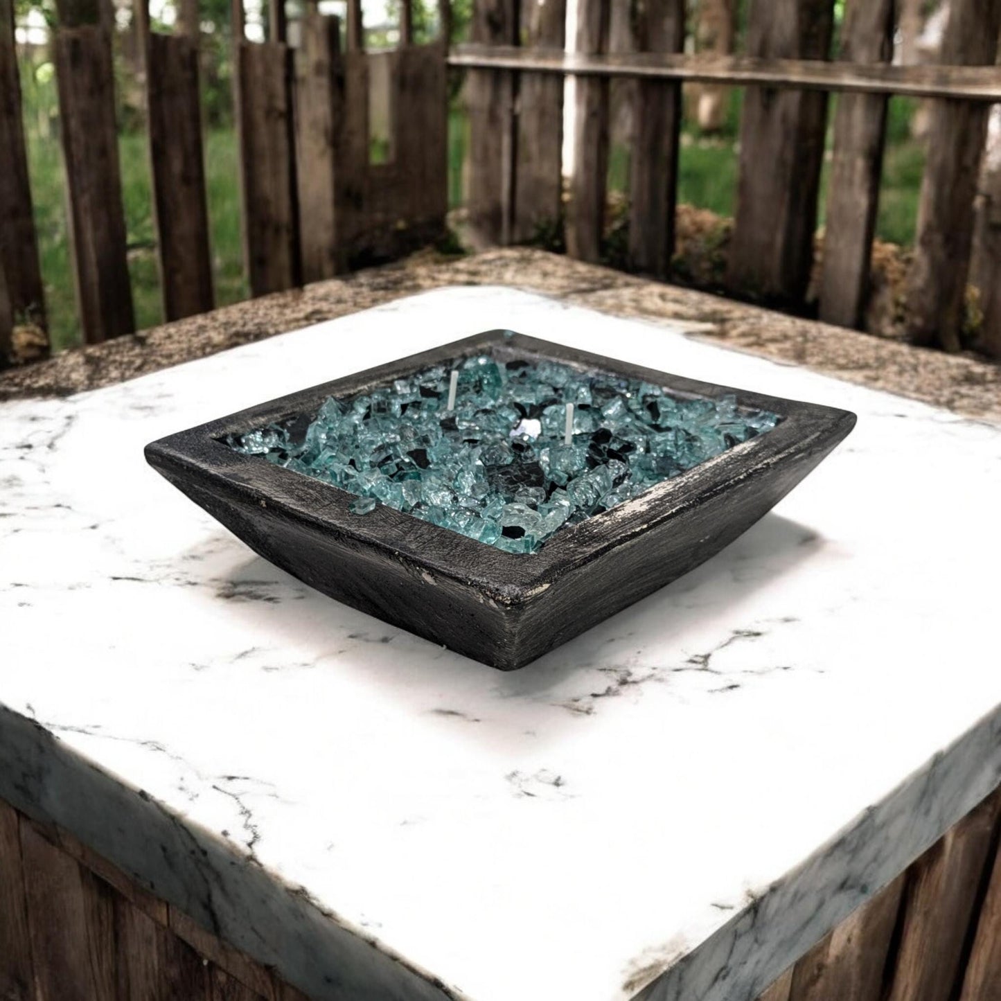 Aura's Square FIREGLASS Hand Crafted Dough Bowl bowl Table Decor candle