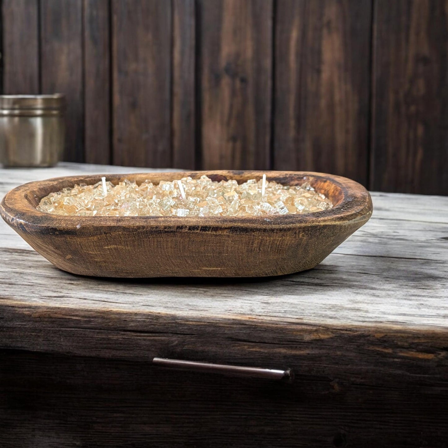 Aura FIREGLASS Medium Dough Bowl Candle – 24 oz Natural Soy Wax | Reusable Rustic Bowl | Handmade Table Decor | Earthy Gift for Home