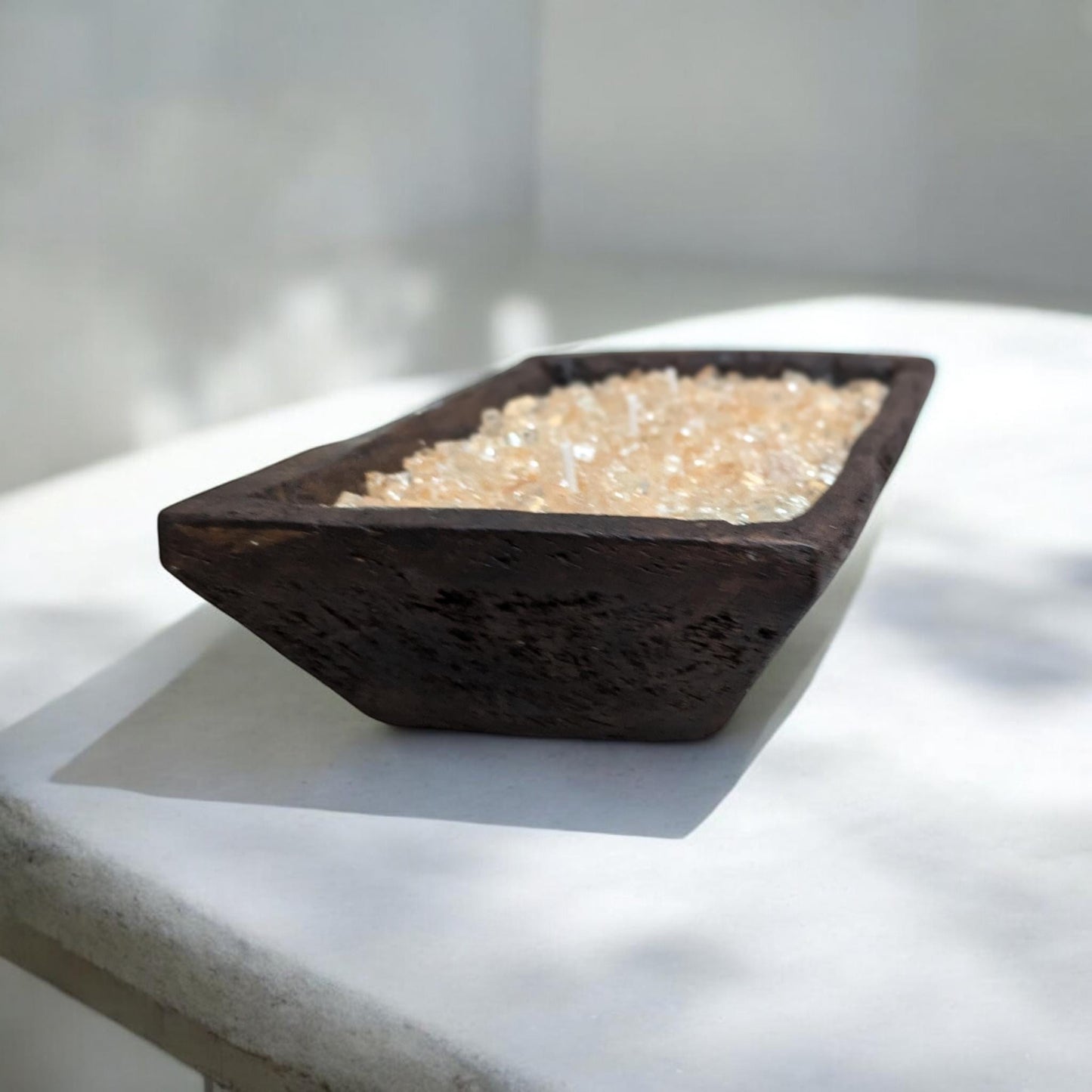 Aura FIREGLASS BOHO Dough Bowl Candle –Natural Soy Wax | Medium Rustic Bowl | Reusable Table Decor | Handmade Gift for Her | Boho Accent