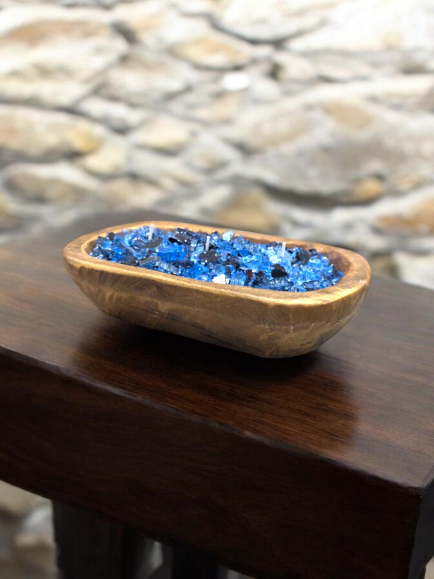 Aura FIREGLASS BOHO Dough Bowl Candle –Natural Soy Wax | Medium Rustic Bowl | Reusable Table Decor | Handmade Gift for Her | Boho Accent