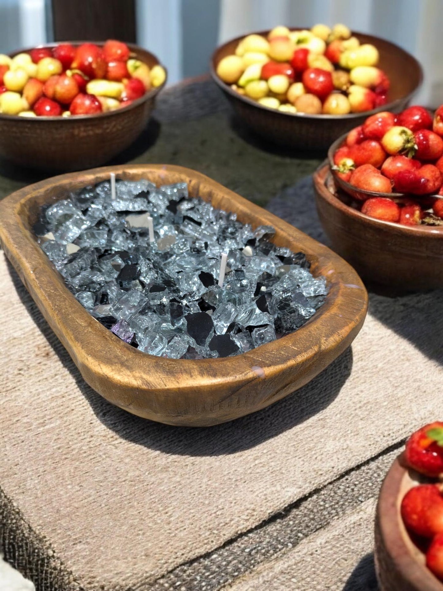 Aura FIREGLASS BOHO Dough Bowl Candle –Natural Soy Wax | Medium Rustic Bowl | Reusable Table Decor | Handmade Gift for Her | Boho Accent