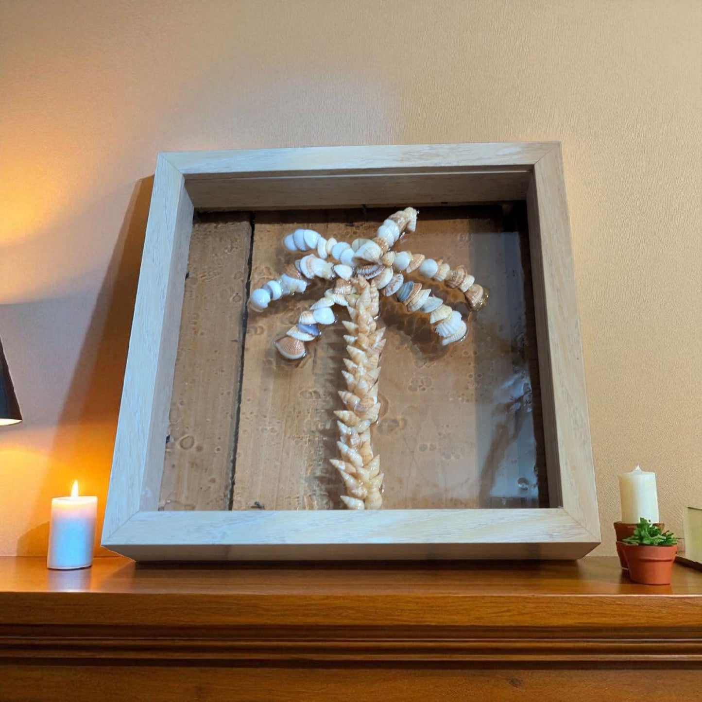 Handcrafted Palm Tree Shell Art – Framed Shadowbox | Natural Textures | Coastal Wall Decor | Earthy Home Accent | Beach House Gift