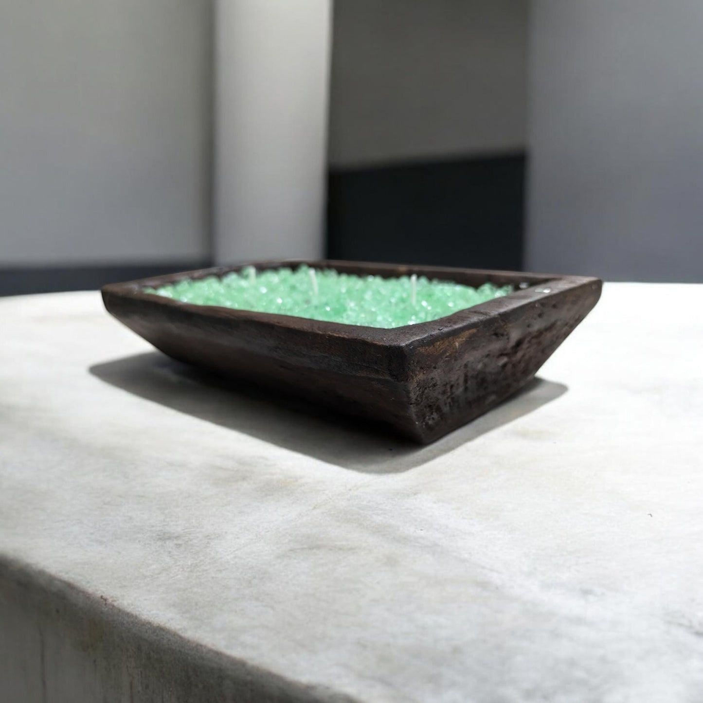 Aura FIREGLASS BOHO Dough Bowl Candle –Natural Soy Wax | Medium Rustic Bowl | Reusable Table Decor | Handmade Gift for Her | Boho Accent