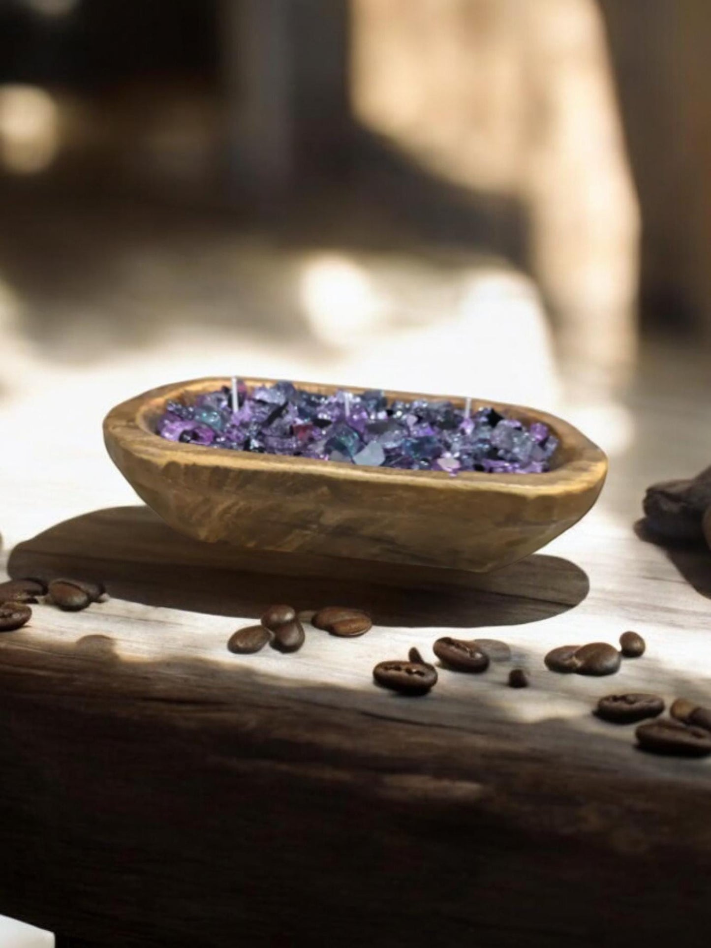 Aura FIREGLASS BOHO Dough Bowl Candle –Natural Soy Wax | Medium Rustic Bowl | Reusable Table Decor | Handmade Gift for Her | Boho Accent
