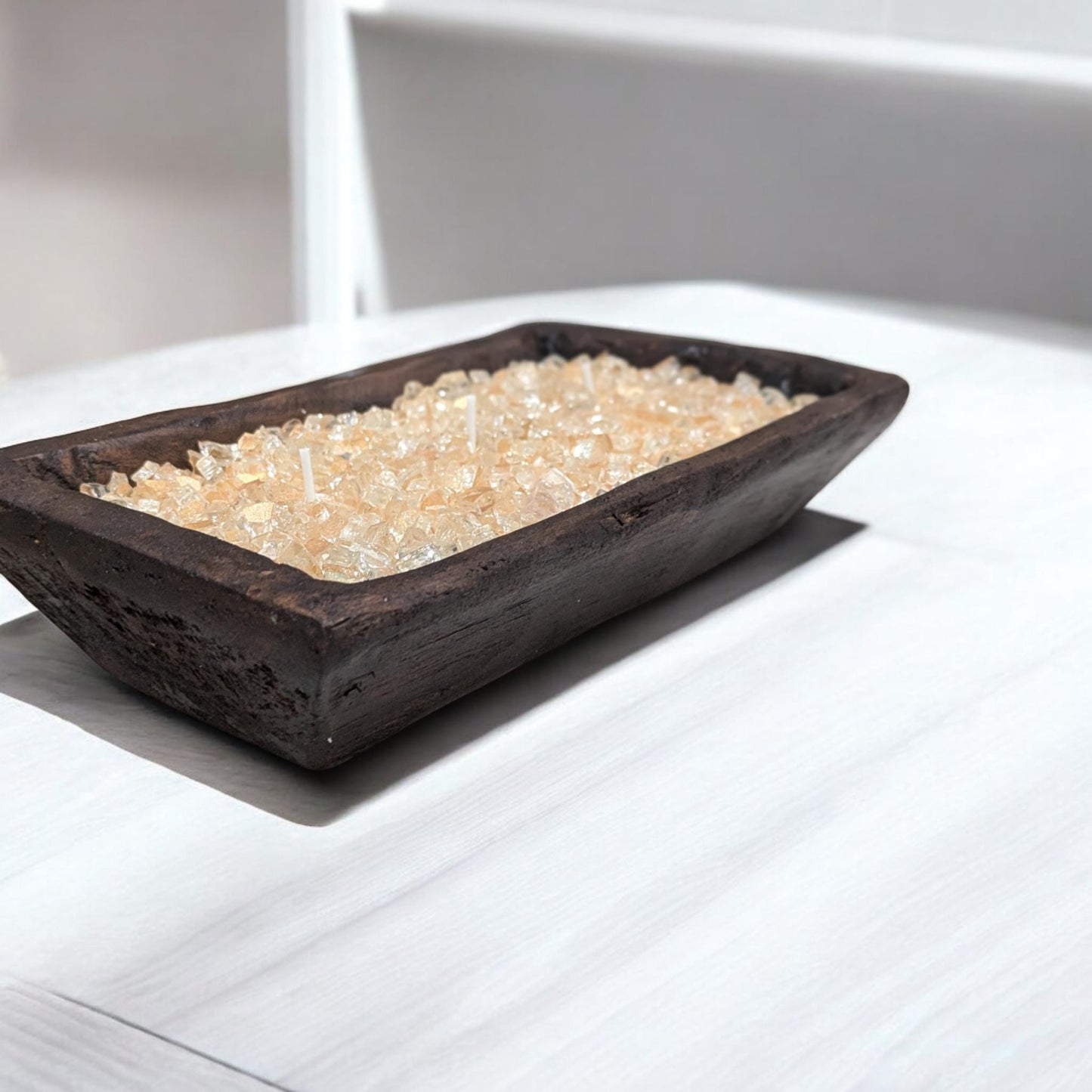 Aura FIREGLASS BOHO Dough Bowl Candle –Natural Soy Wax | Medium Rustic Bowl | Reusable Table Decor | Handmade Gift for Her | Boho Accent