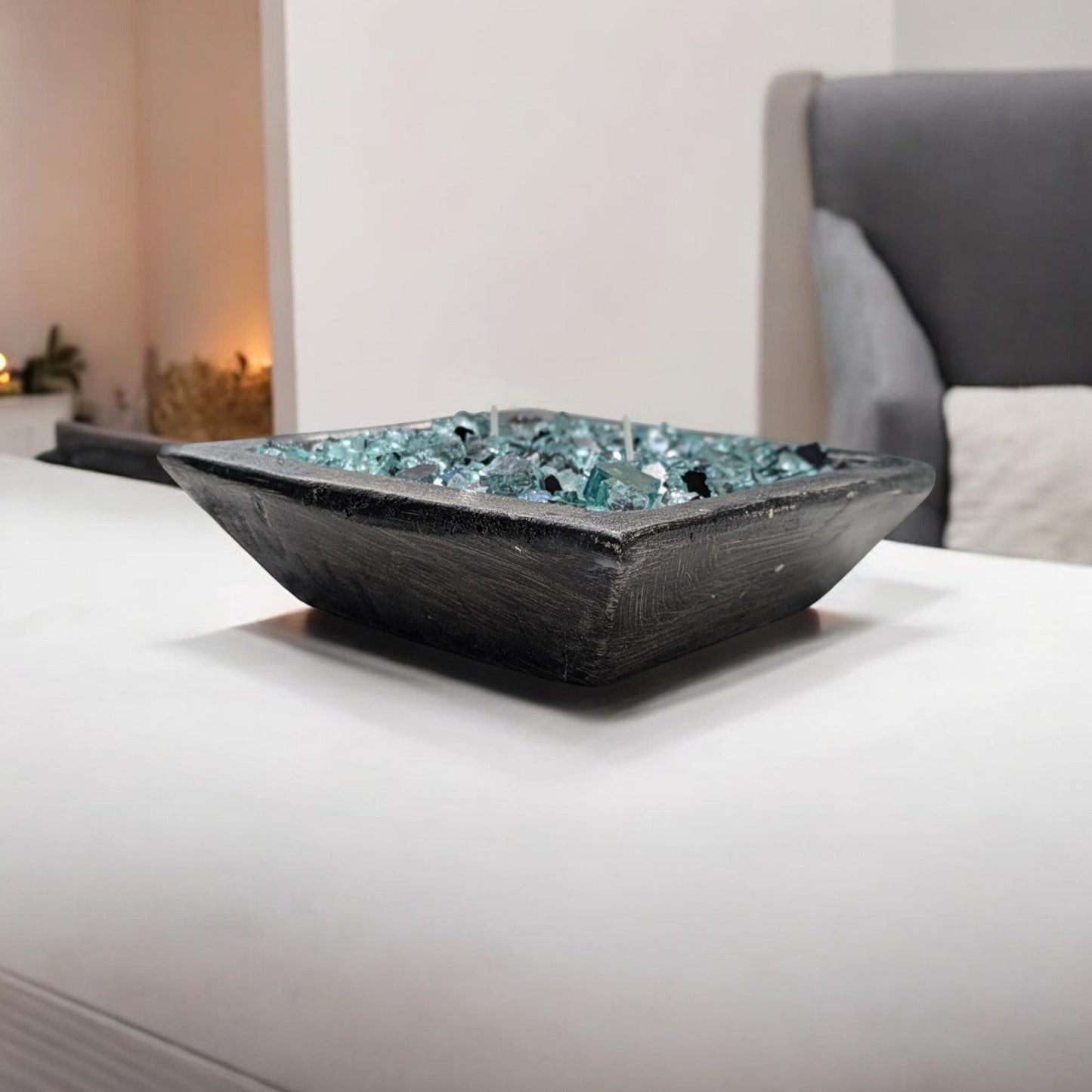 Aura's Square FIREGLASS Hand Crafted Dough Bowl bowl Table Decor candle