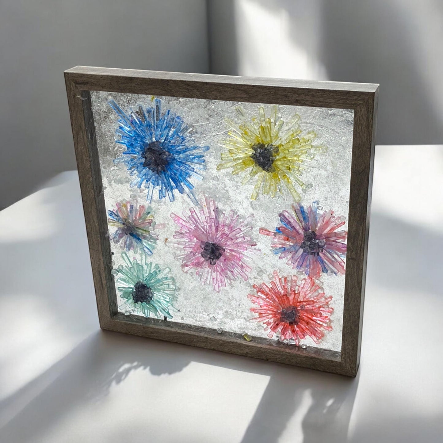 Cute flowers, broken glass, shadowbox art, flower broken mirror art, wall art, home decor, perfect gift, daisy, sun catcher