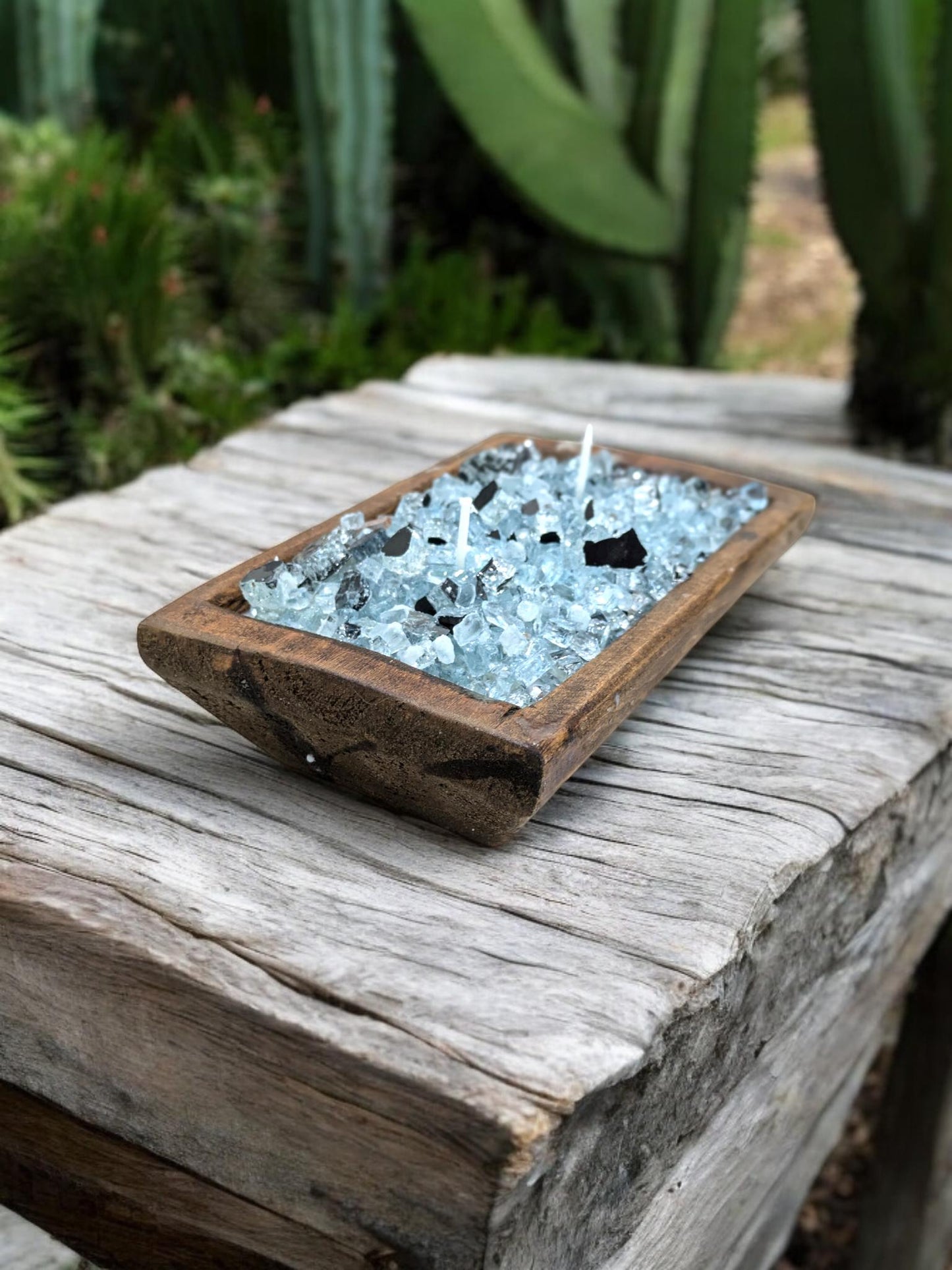 Natural Wood 12 Oz FIREGLASS Small Dough Bowl Candle Natural Soy Wax table decor