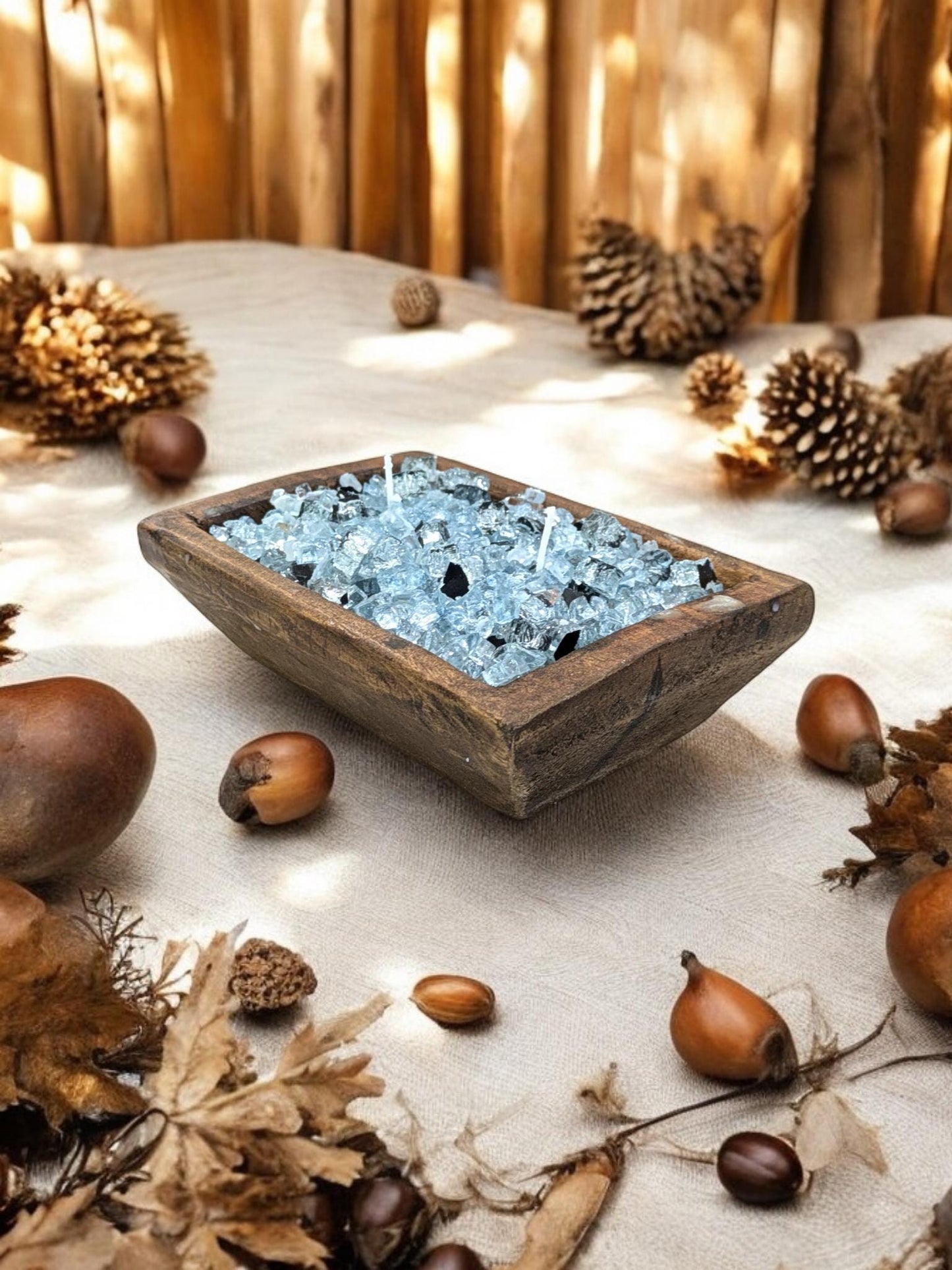 Natural Wood 12 Oz FIREGLASS Small Dough Bowl Candle Natural Soy Wax table decor