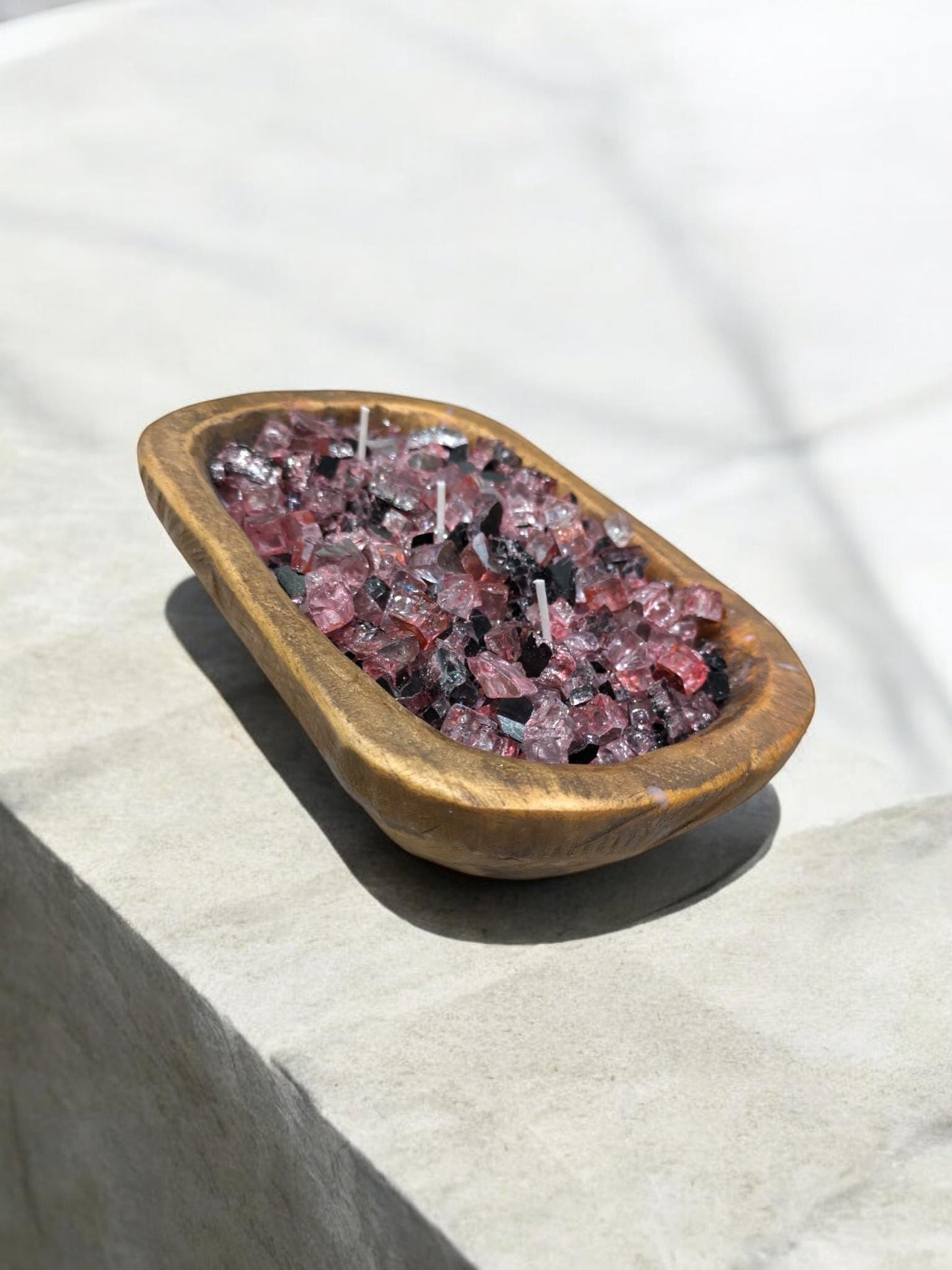 Aura FIREGLASS BOHO Dough Bowl Candle –Natural Soy Wax | Medium Rustic Bowl | Reusable Table Decor | Handmade Gift for Her | Boho Accent