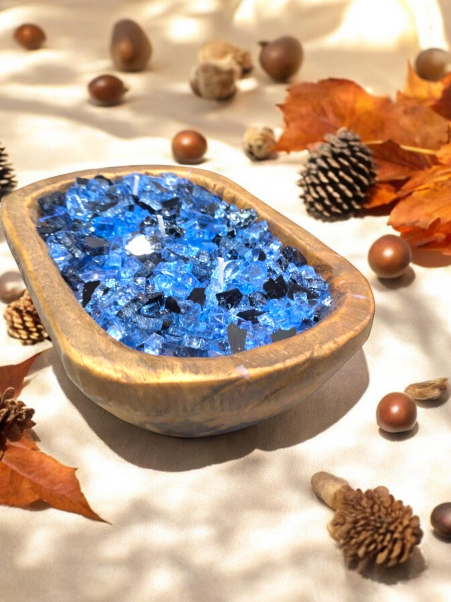 Aura FIREGLASS BOHO Dough Bowl Candle –Natural Soy Wax | Medium Rustic Bowl | Reusable Table Decor | Handmade Gift for Her | Boho Accent