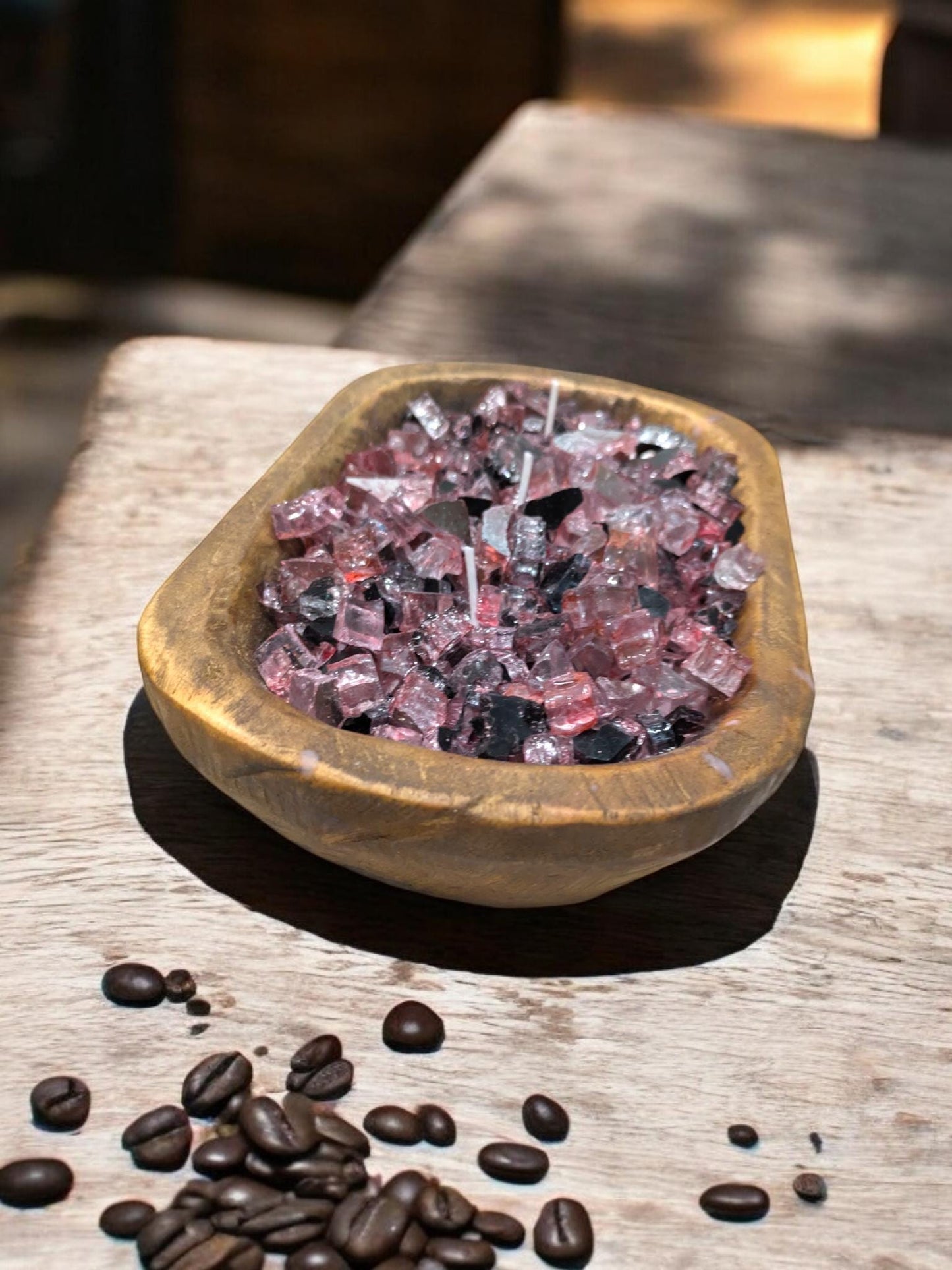 Aura FIREGLASS BOHO Dough Bowl Candle –Natural Soy Wax | Medium Rustic Bowl | Reusable Table Decor | Handmade Gift for Her | Boho Accent