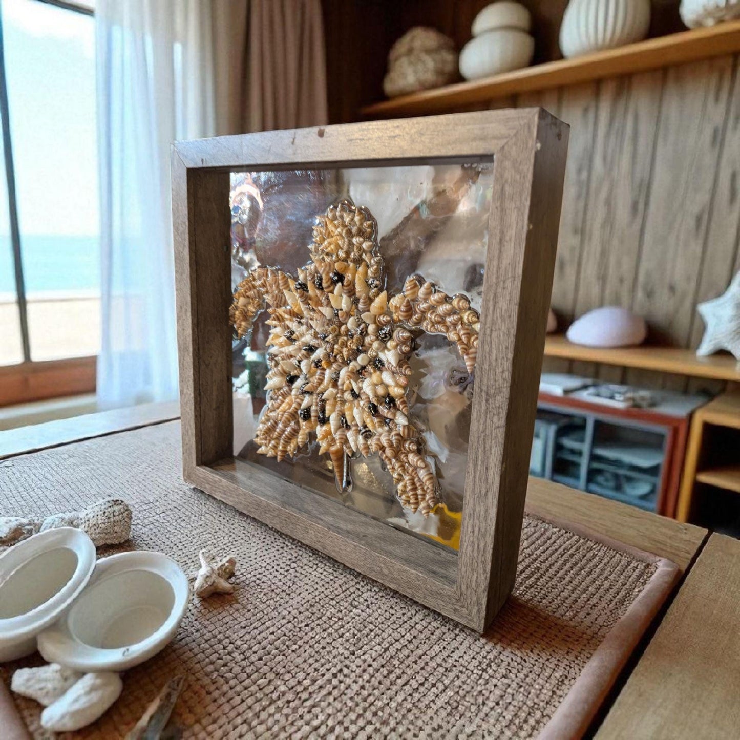 Handcrafted Shell Turtle Art – Framed Shadowbox | Natural Textures | Coastal Wall Decor | Earthy Beach House Accent | Ocean-Inspired Gift