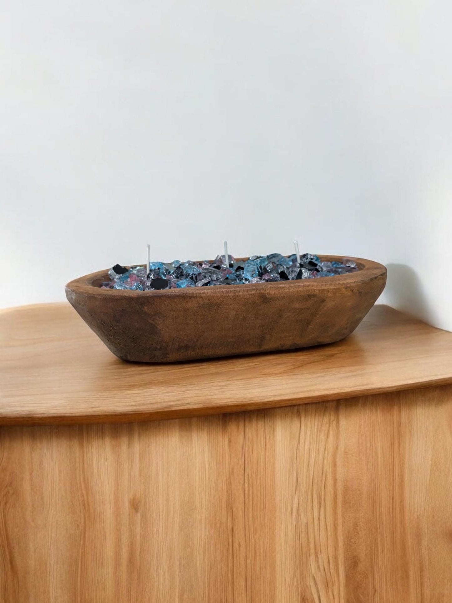 24 Oz Blue FIREGLASS Medium Dough Bowl Candle Table Decor
