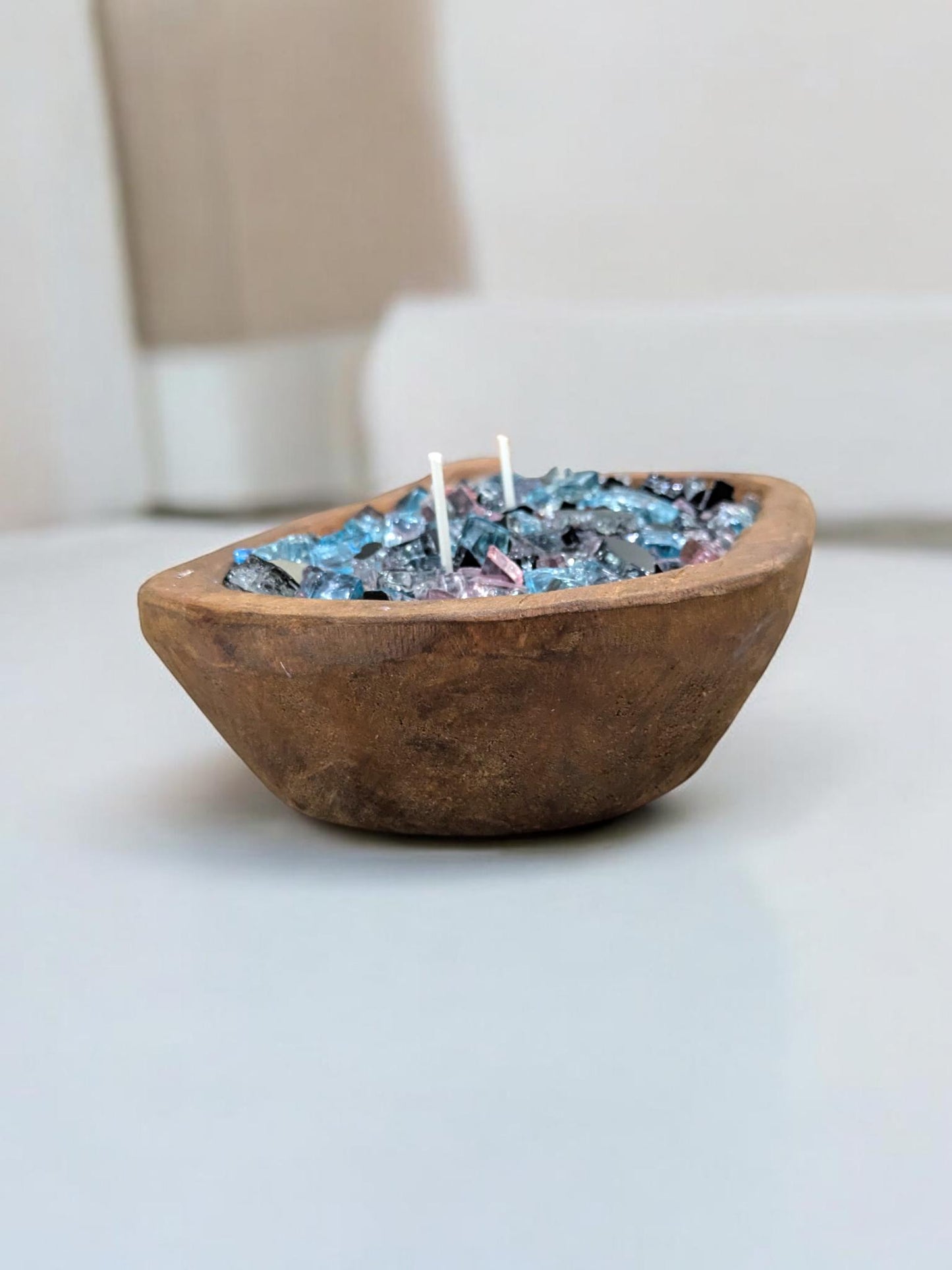 24 Oz Blue FIREGLASS Medium Dough Bowl Candle Table Decor