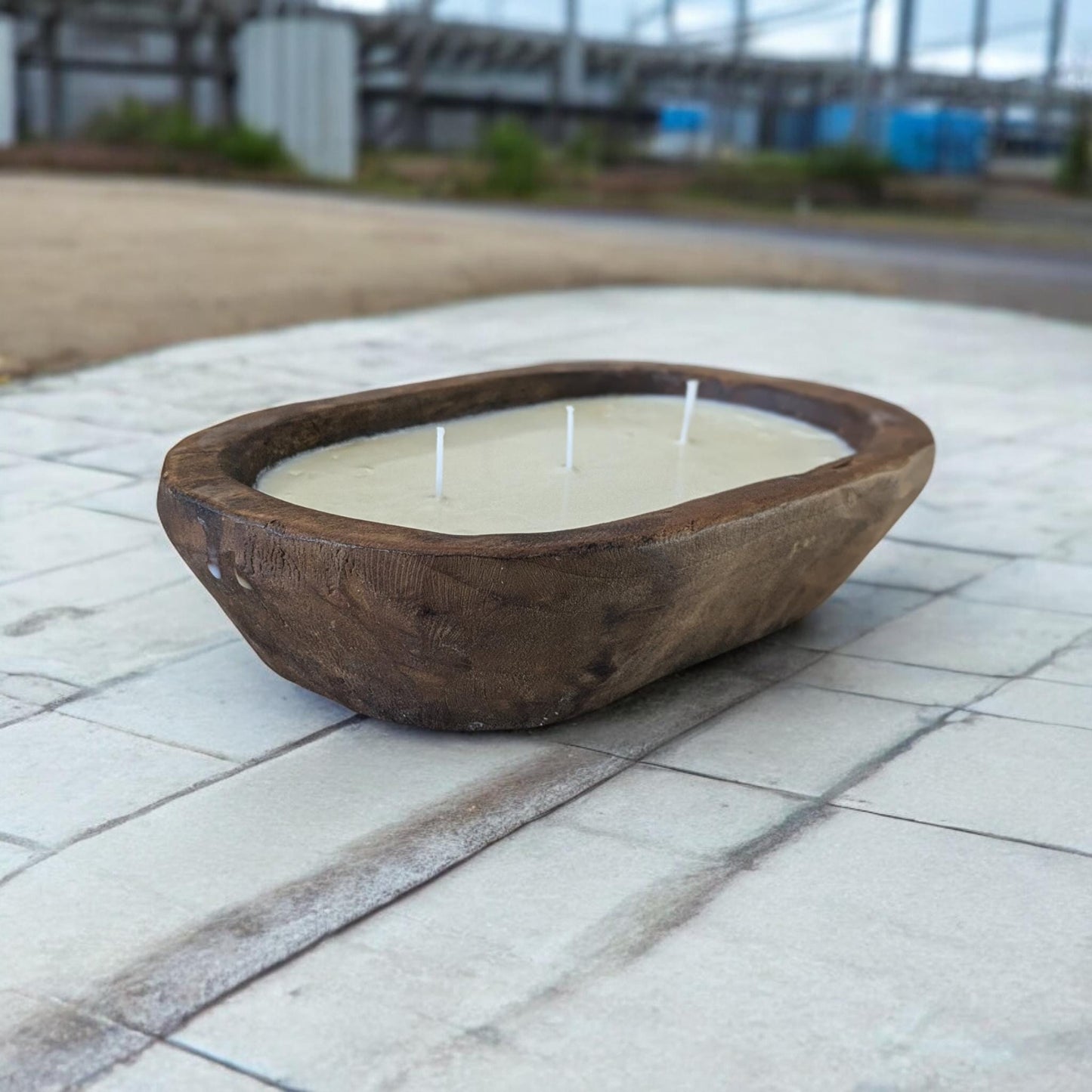 Aura wood wick dough bowl natural Table Decor candle. Reusable Perfect Gift Idea.