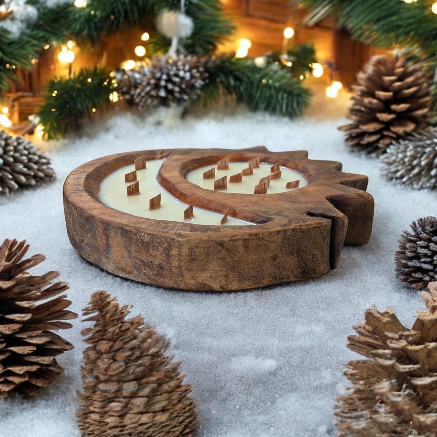 Sun & Moon Wood Wick Reusable Beautiful wooden Dough Bowl Candle table decor for the holidays. Perfect Gift