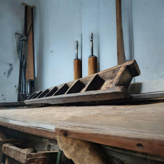 Aura Rustic 7-Compartment Wooden Tray | Hand-Carved Vintage Style Display | Long Dough Bowl Tray | Farmhouse Table Decor | Boho Organizer