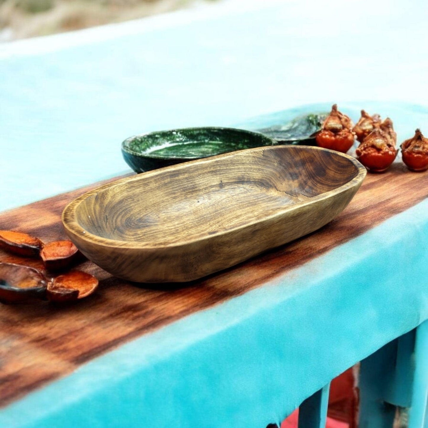 Aura Large Basin Handcrafted Dough Bowl | Rustic Table Decor | Centerpiece for Holidays & Special Occasions