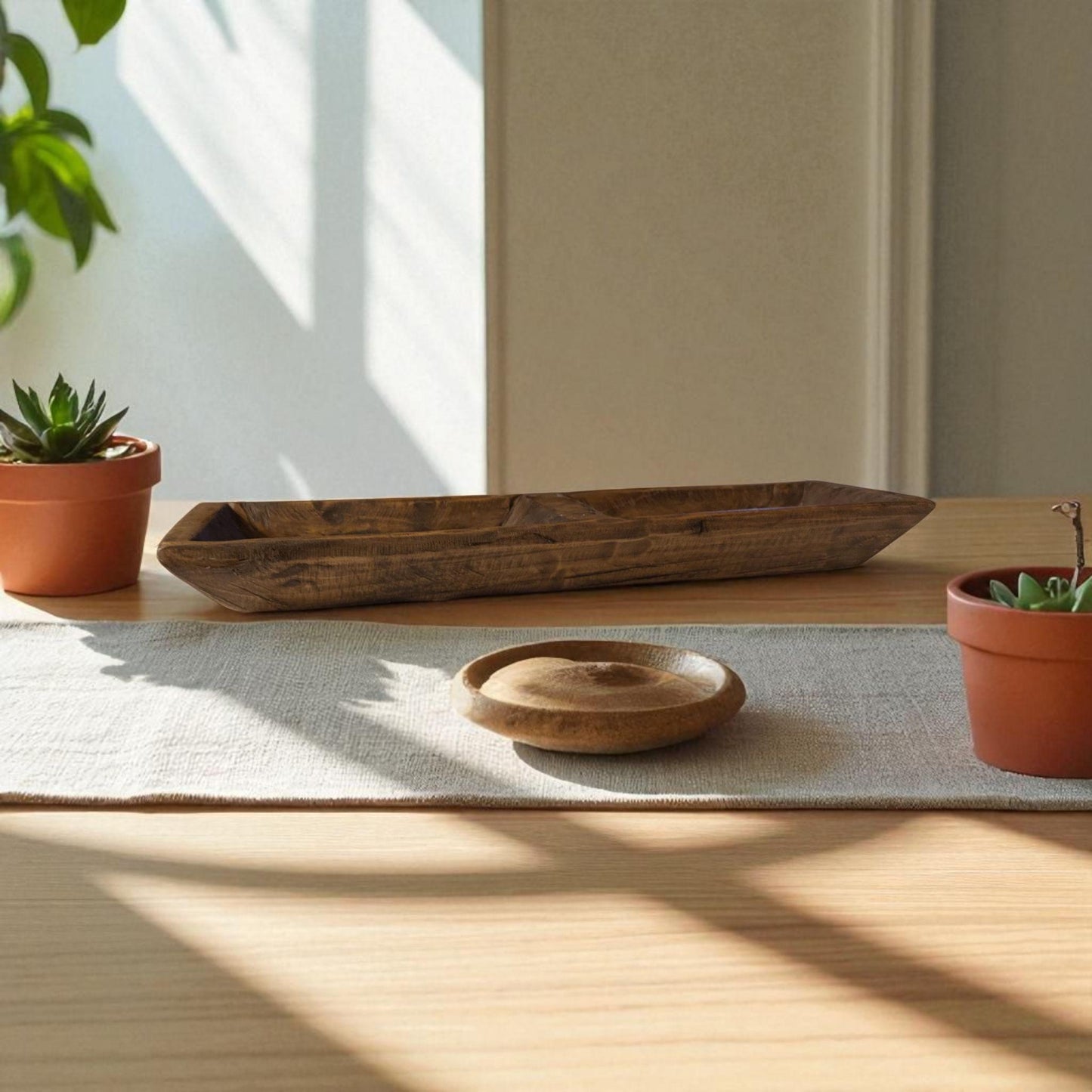 Aura Extra Long Rustic Dough Bowl – Hand-Carved Wood Table Decor | Baguette-Style Centerpiece Bowl | Farmhouse Shelf Styling | Reusable