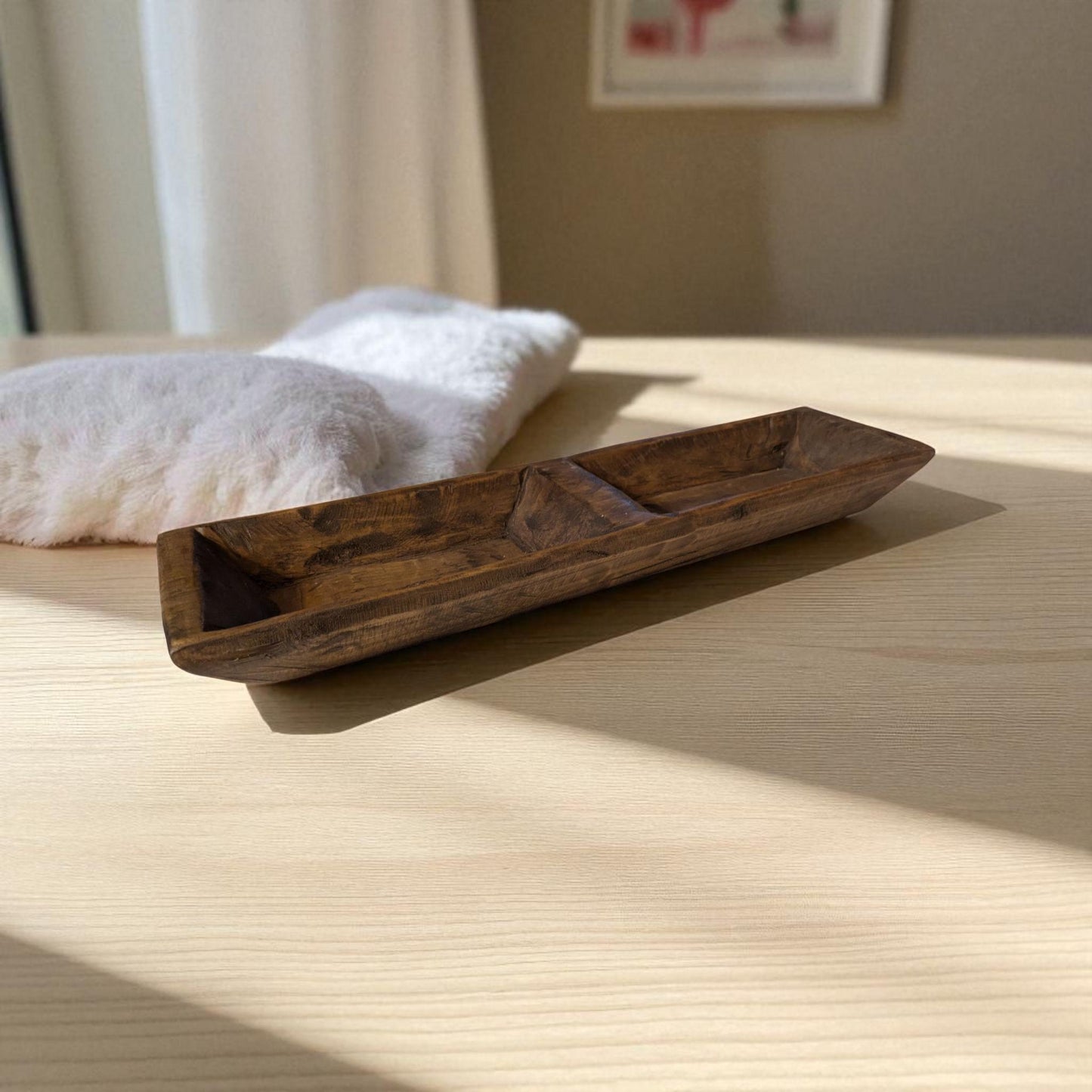 Aura Extra Long Rustic Dough Bowl – Hand-Carved Wood Table Decor | Baguette-Style Centerpiece Bowl | Farmhouse Shelf Styling | Reusable