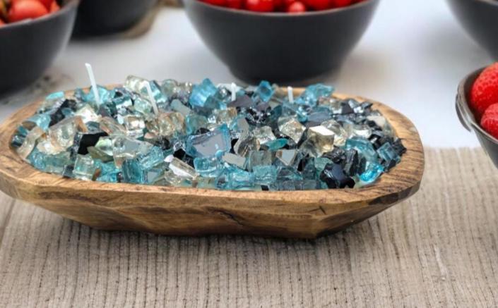 Aura FIREGLASS BOHO Medium Dough Bowl Candle – 20 oz Natural Soy Wax | Reusable Table Decor | Earthy Boho Home Accent | Gift-Ready Candle