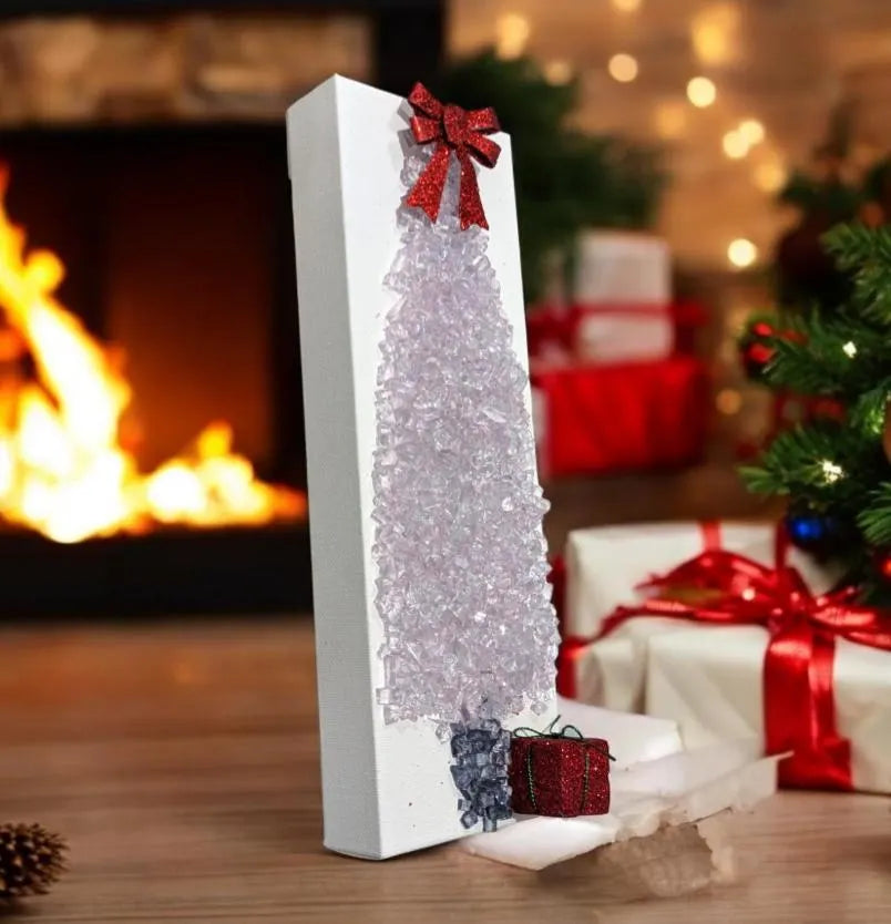 Aura Crushed Glass Christmas Tree Art – Handcrafted Canvas | Holiday Wall Decor | Unique Christmas Decoration | Variety of Colors Available
