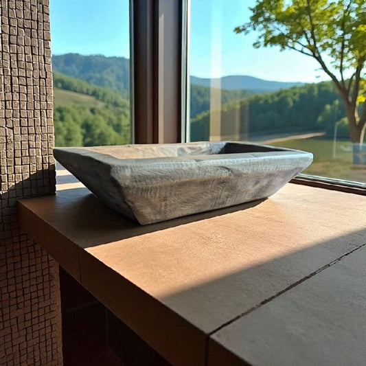 Aura Rustic Dough Bowl – Hand-Carved Wood Table Decor | Baguette-Style Centerpiece Bowl | Farmhouse Shelf Styling | Reusable