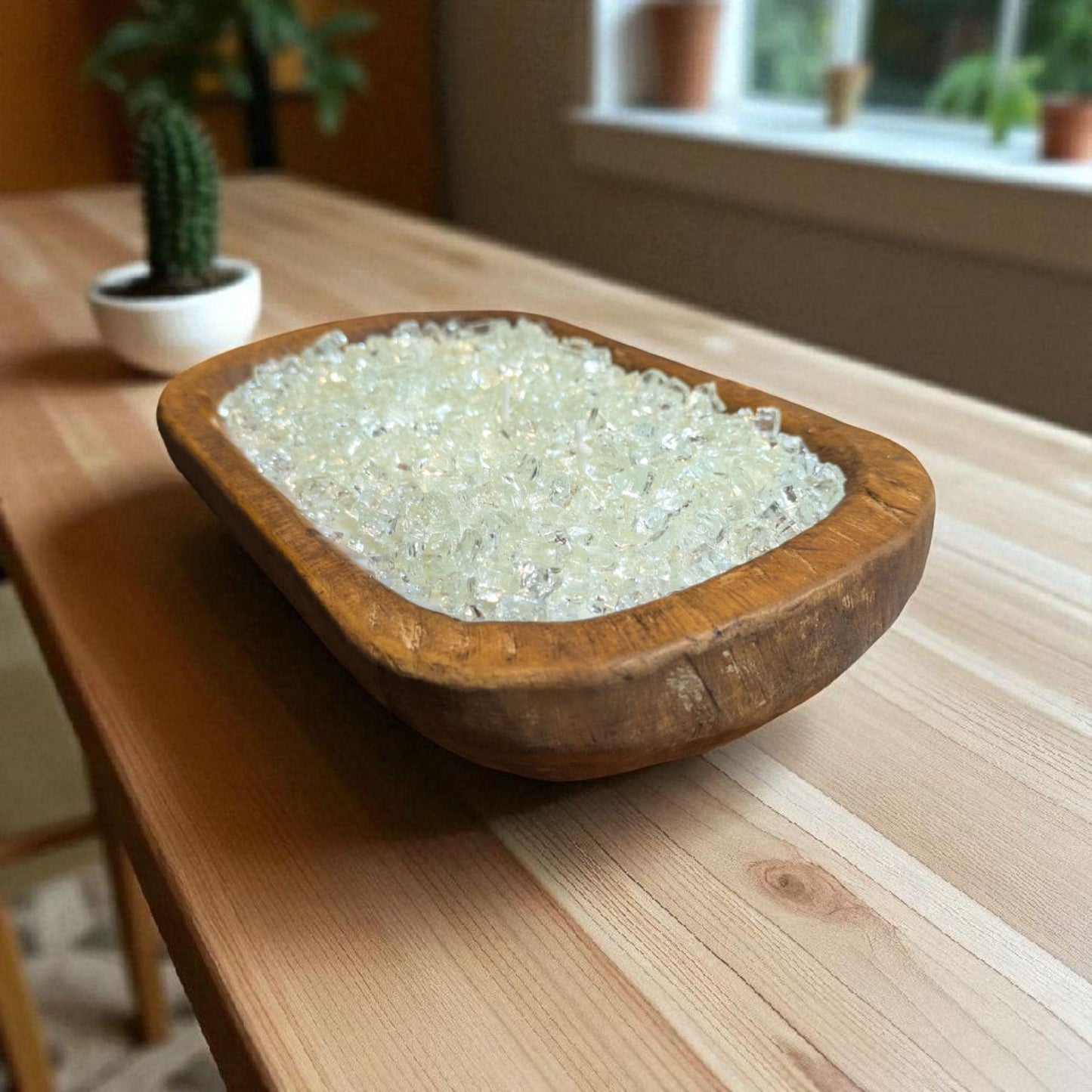 Aura FIREGLASS BOHO Dough Bowl Candle –Natural Soy Wax | Medium Rustic Bowl | Reusable Table Decor | Handmade Gift for Her | Boho Accent