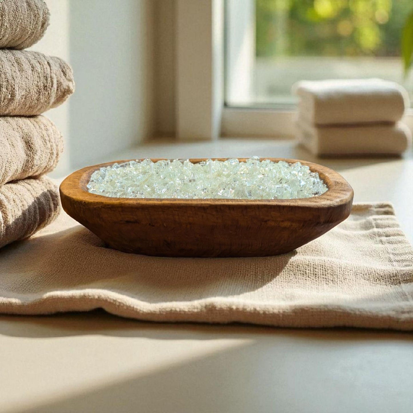 Aura FIREGLASS BOHO Dough Bowl Candle –Natural Soy Wax | Medium Rustic Bowl | Reusable Table Decor | Handmade Gift for Her | Boho Accent