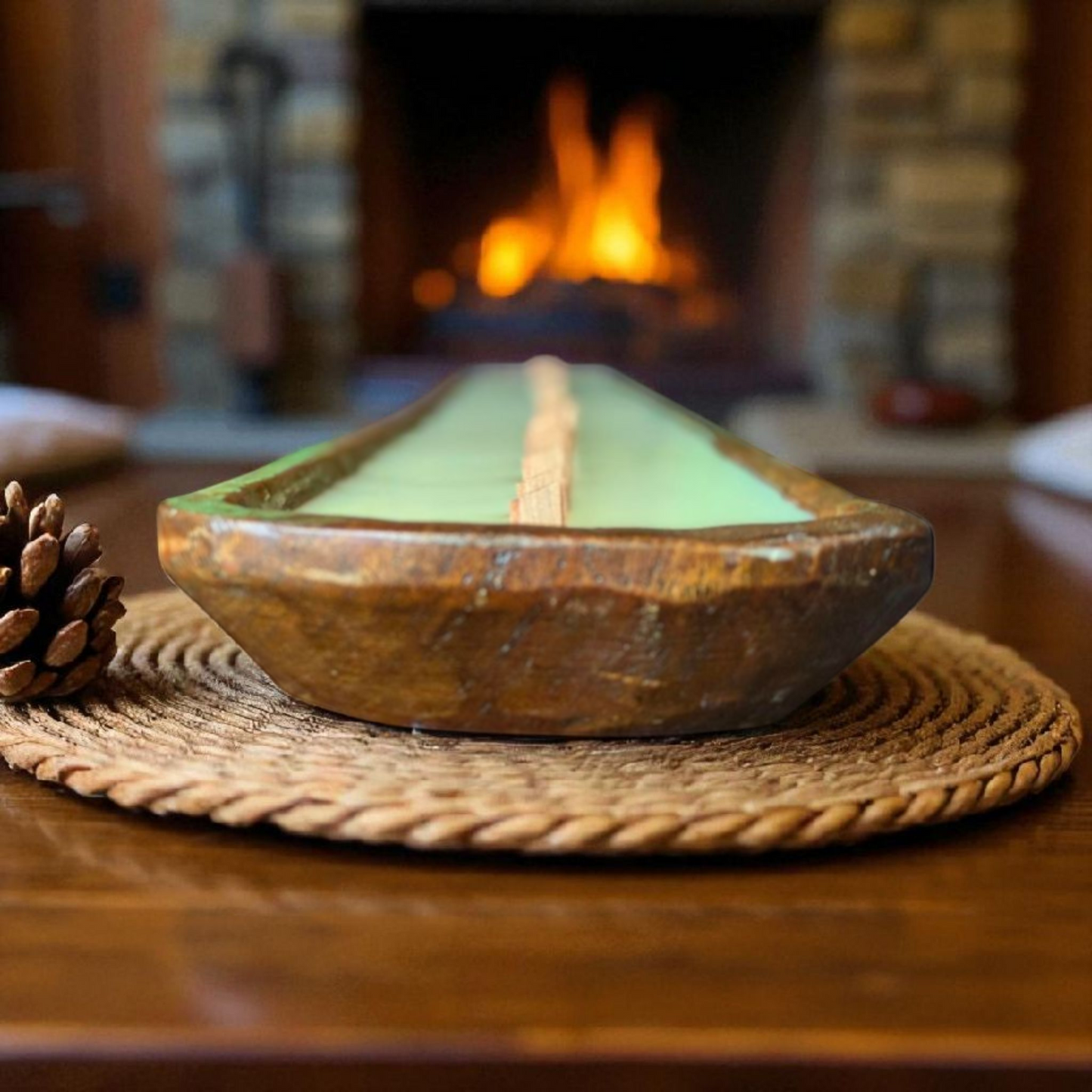 Aura XXL Dough Bowl Candle – Natural Soy Wax | Reusable Mahogany Bowl | Statement Table Decor | Handcrafted Gift or Centerpiece