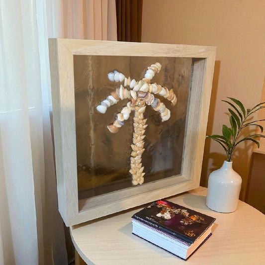 Handcrafted Palm Tree Shell Art – Framed Shadowbox | Natural Textures | Coastal Wall Decor | Earthy Home Accent | Beach House Gift
