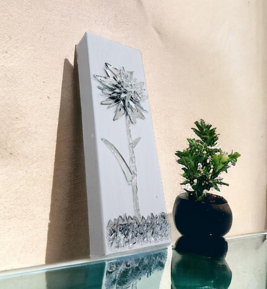 Cute flowers, broken glass, flower broken mirror art, wall art, home decor, perfect gift