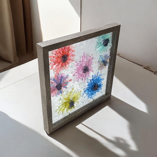 Cute flowers, broken glass, shadowbox art, flower broken mirror art, wall art, home decor, perfect gift, daisy, sun catcher