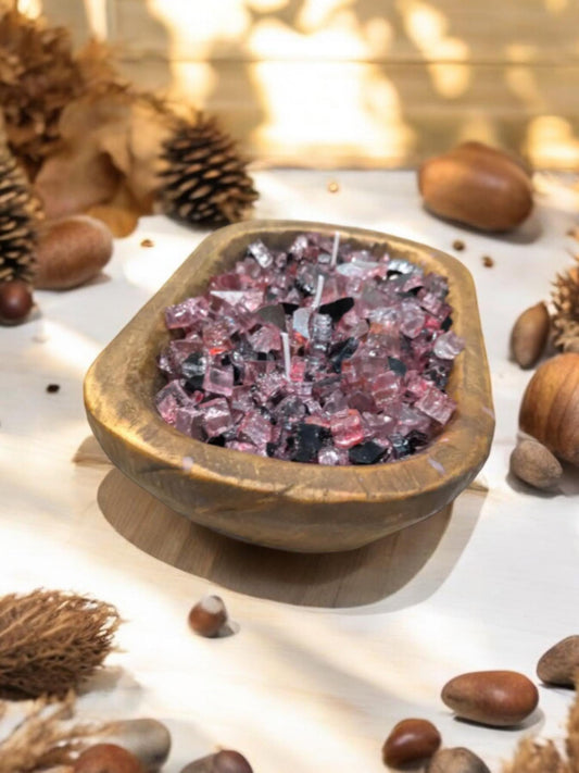 Aura FIREGLASS BOHO Dough Bowl Candle –Natural Soy Wax | Medium Rustic Bowl | Reusable Table Decor | Handmade Gift for Her | Boho Accent